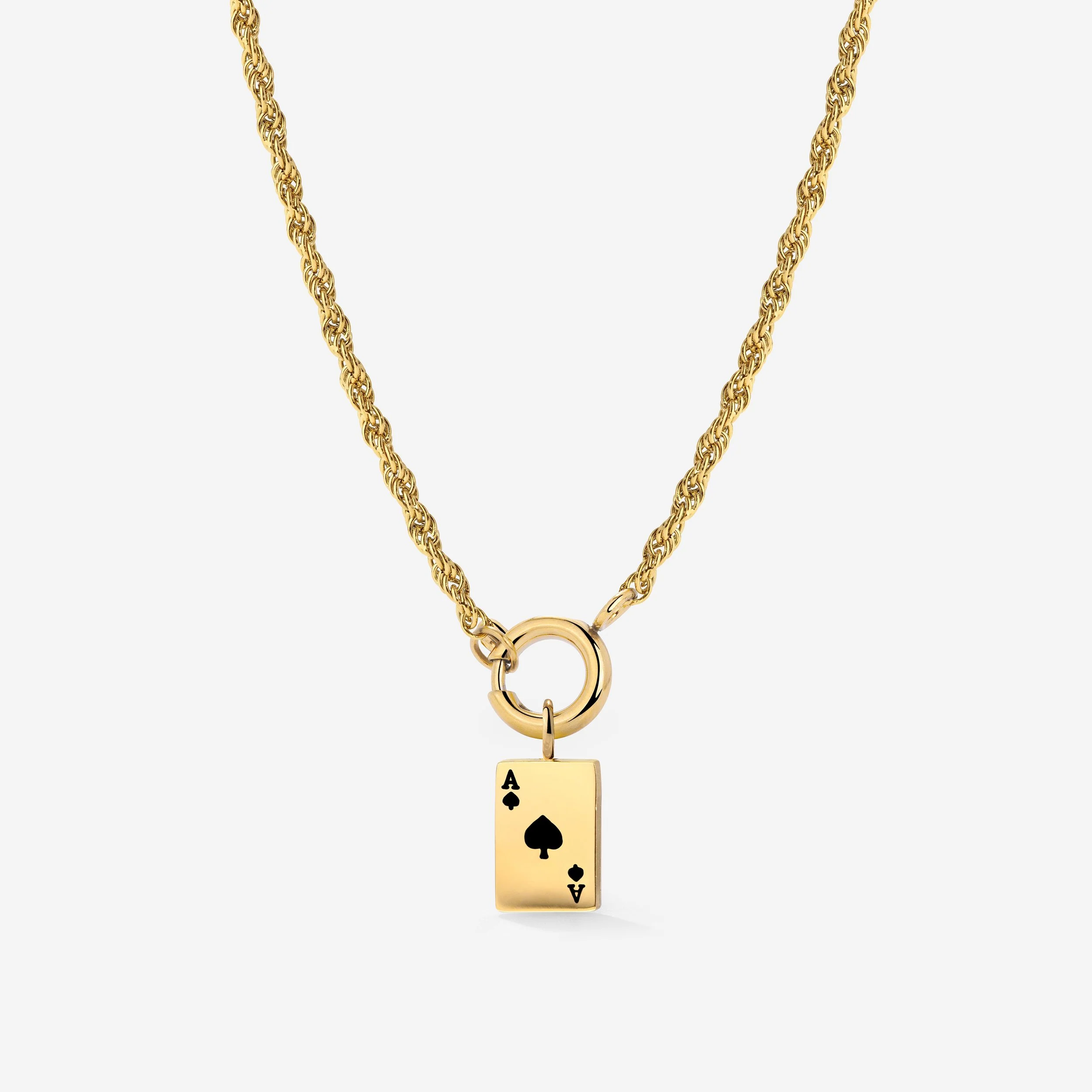 Aced Rope Chain Necklace Set Stud Earrings Gold