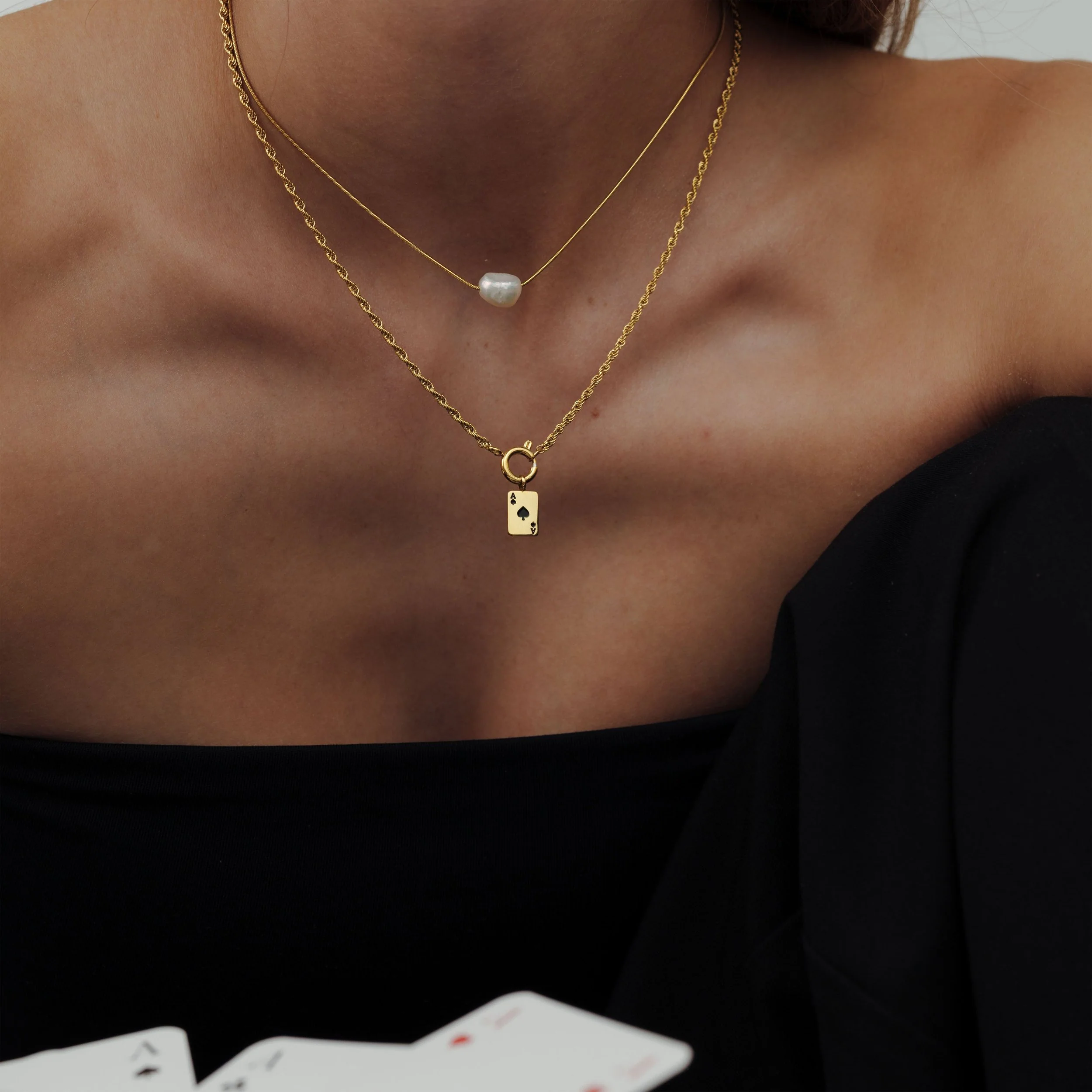 Aced Rope Chain Necklace Set Stud Earrings Gold - Image 2