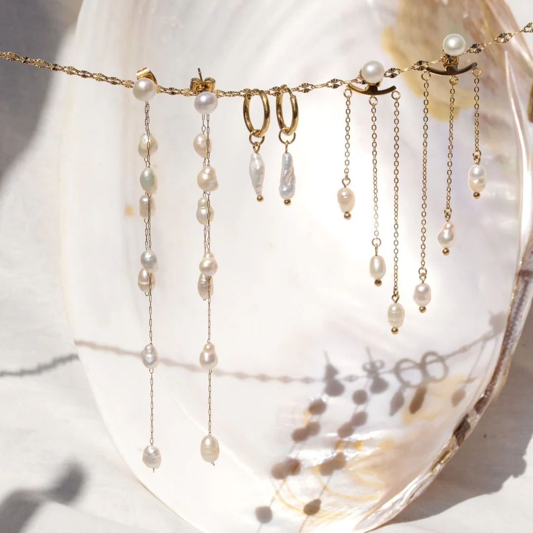 Annas Sparkle Pearl Studs Gold - Image 3