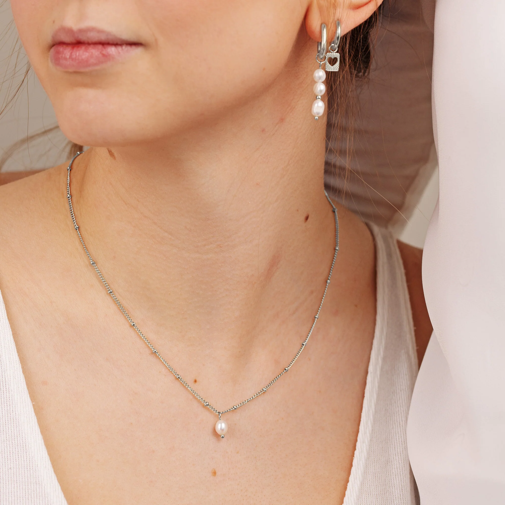 Baby Pearl Necklace Silver - Image 2
