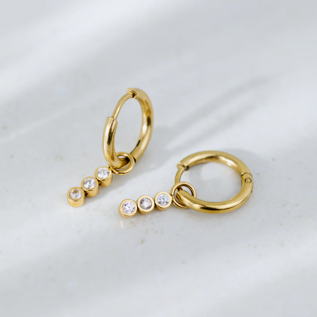 Bezel Bling Hoop Set Small Gold - Image 3