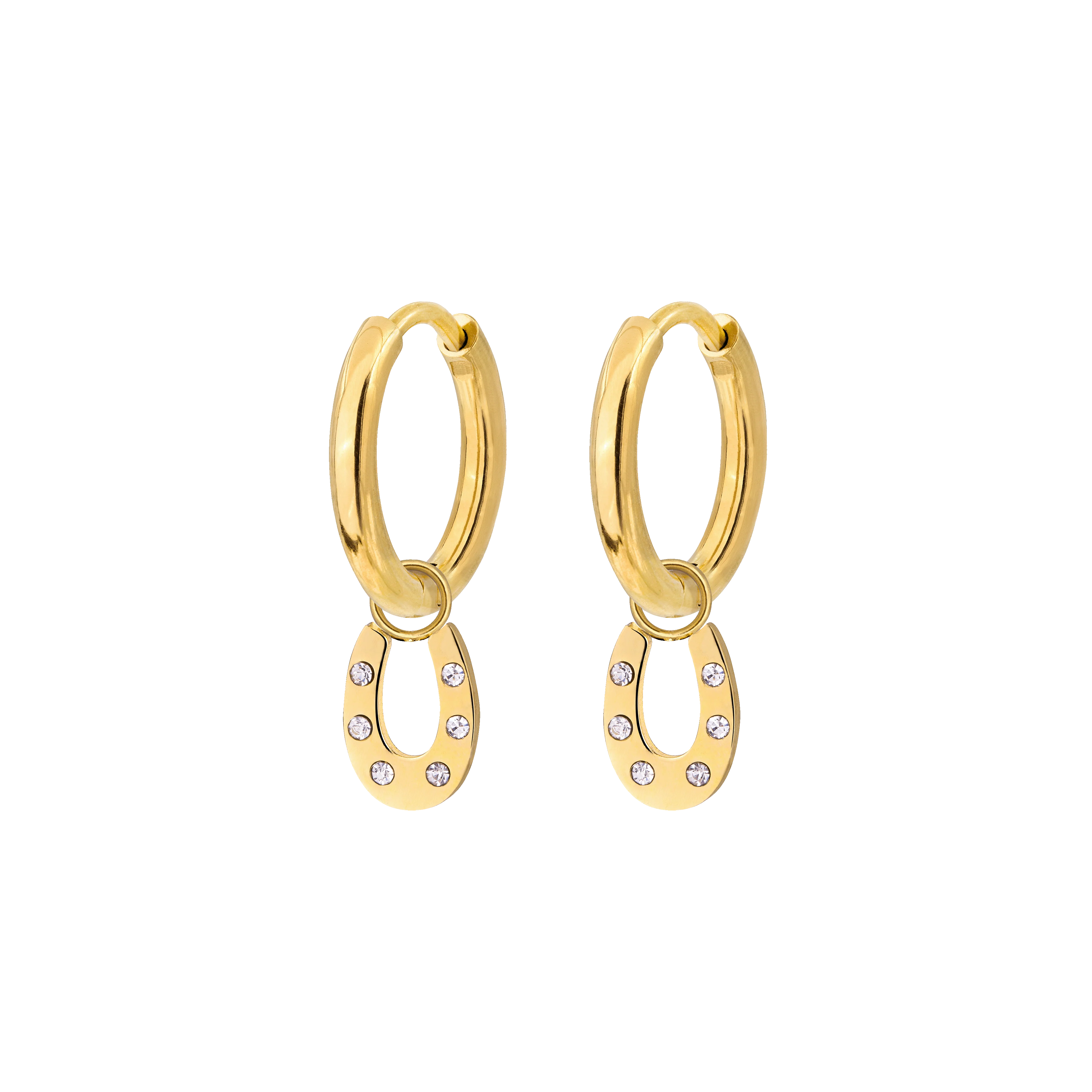 Blinged Horseshoe Hoop Set Small Gold