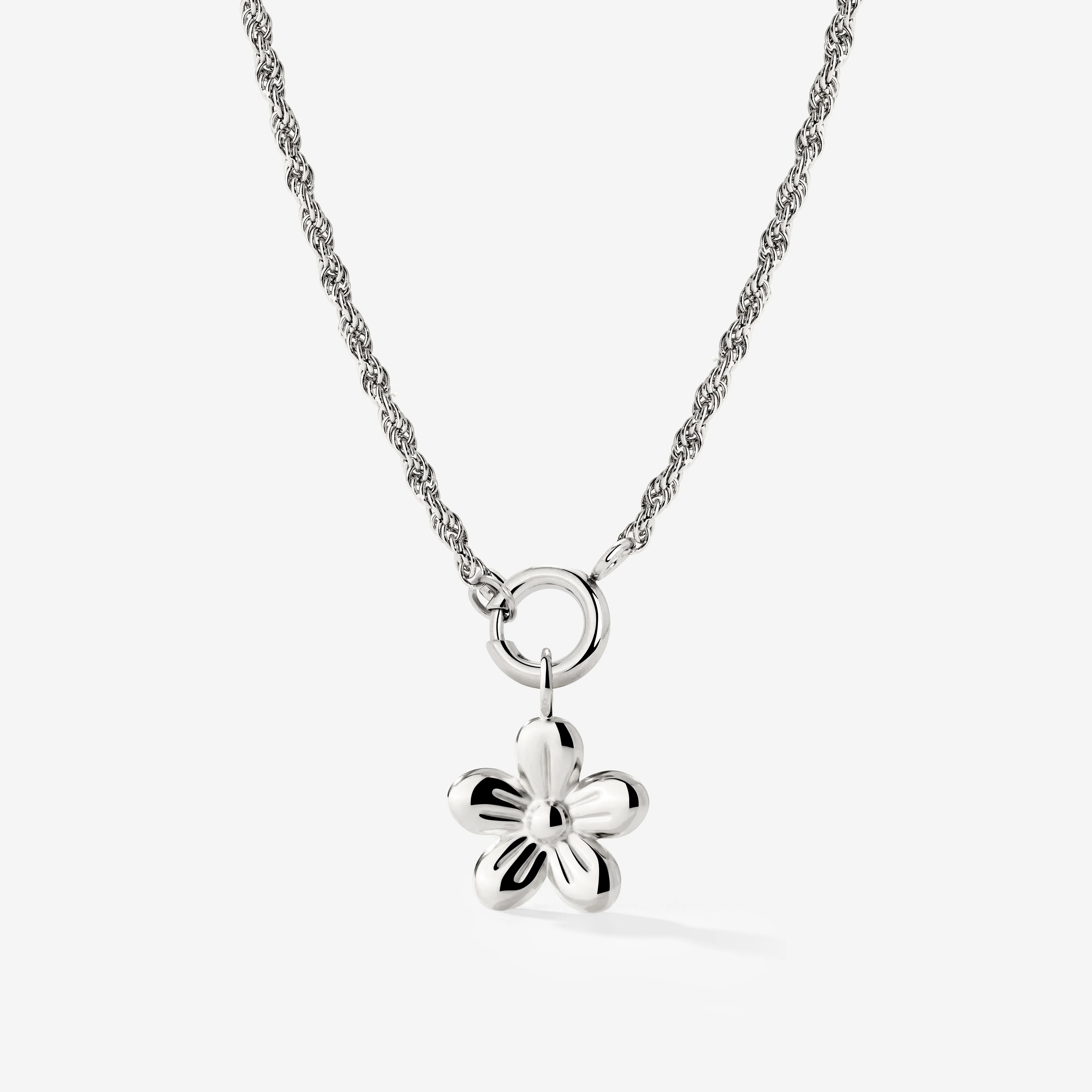Blossom Rope Chain Necklace Set Silver