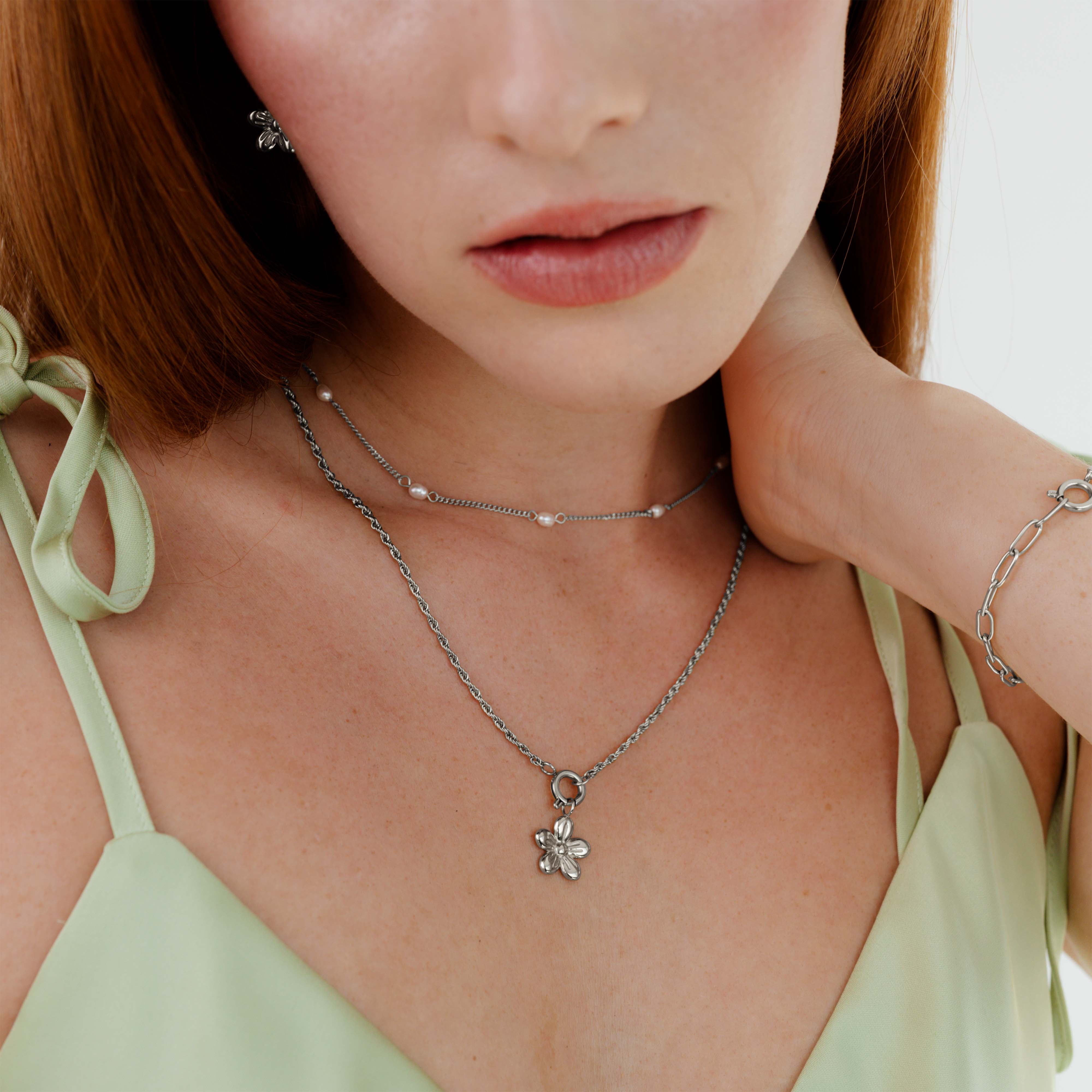 Blossom Rope Chain Necklace Set Silver - Image 3