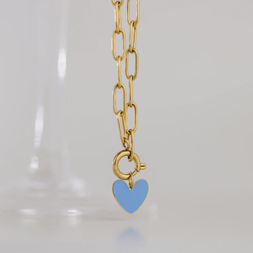 Blue Heart Oval Links Necklace Set Rose Gold - Image 4