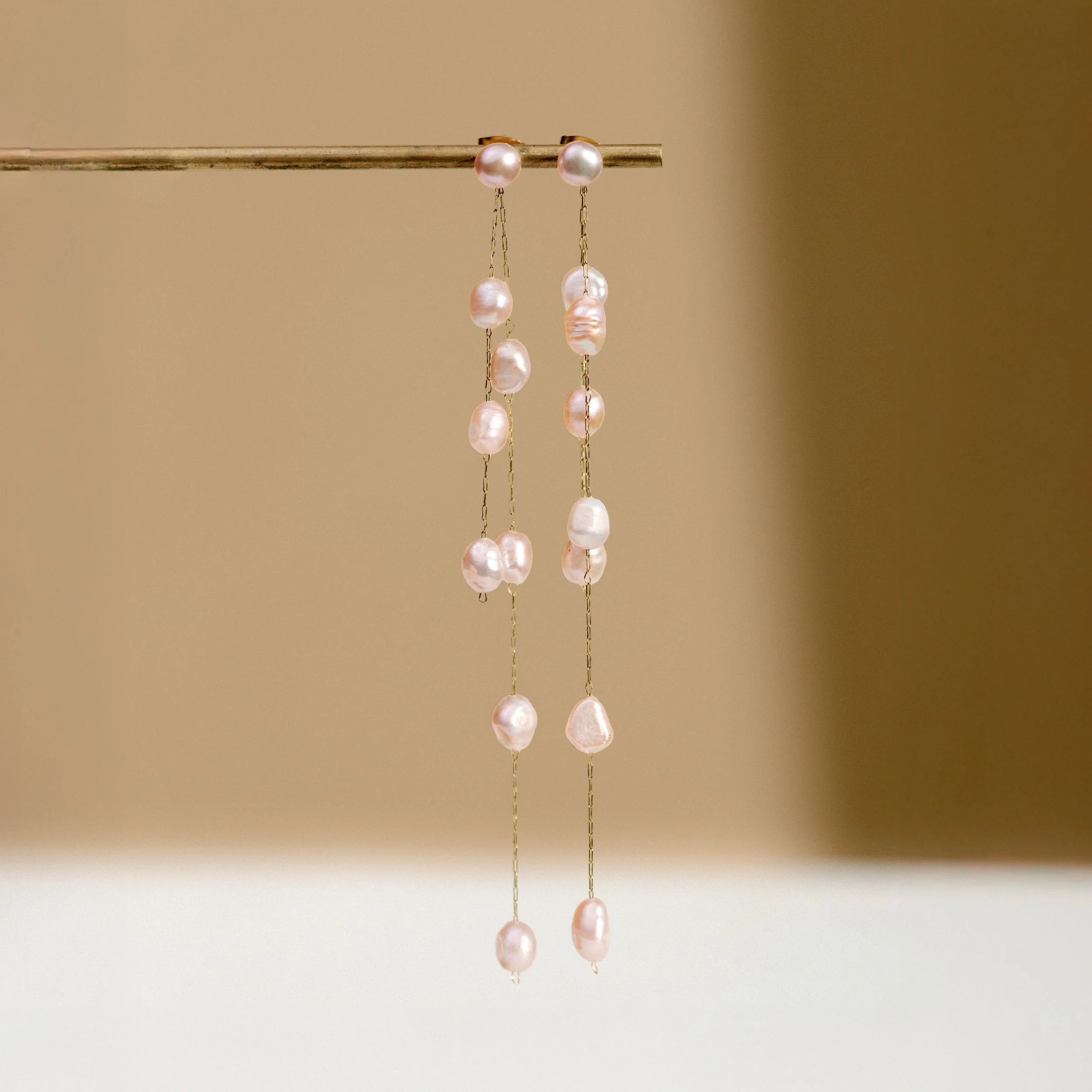 Blush Pearl Fall Earrings Rose Gold - Image 4