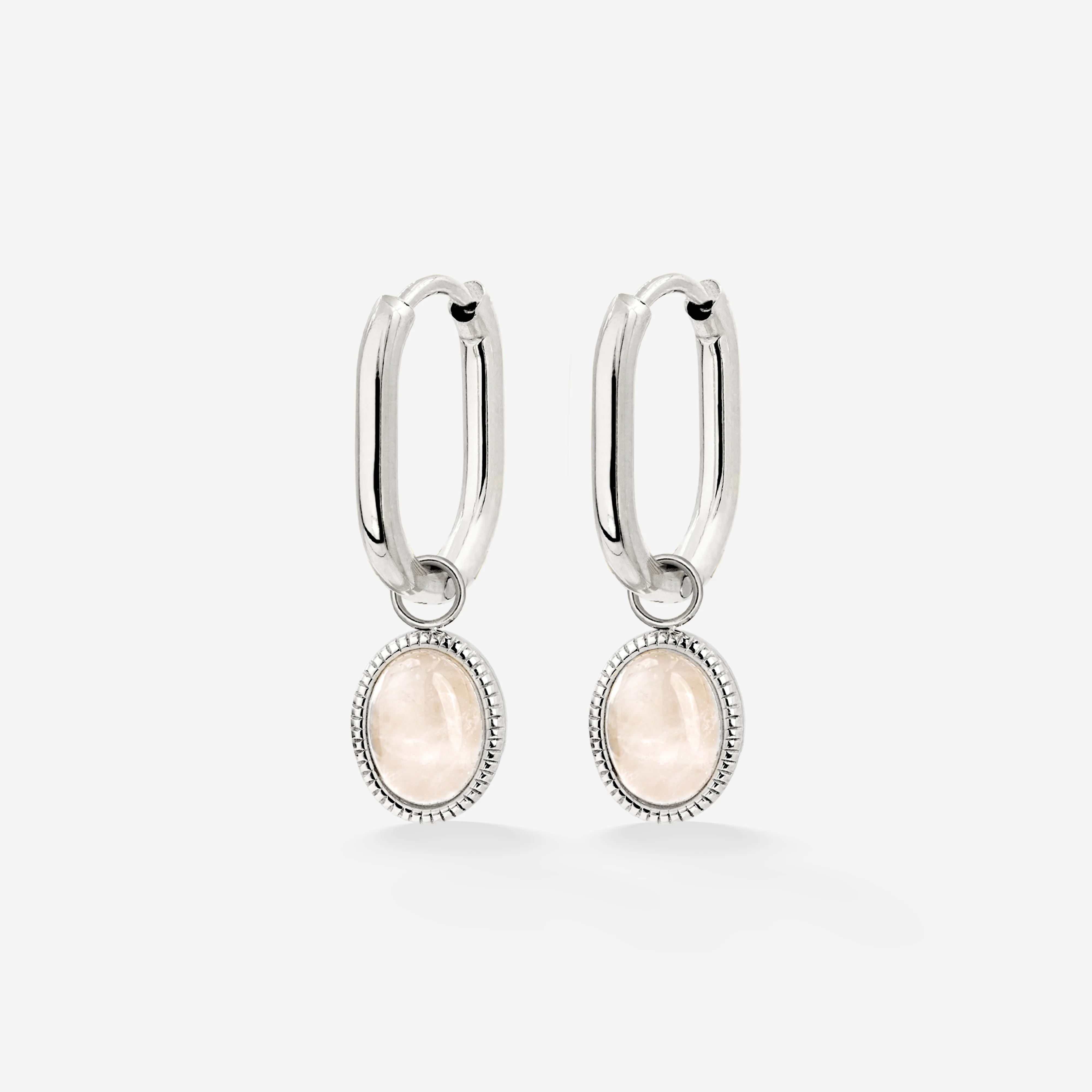 Blush Quartz Oval Hoop Set Baby Silver