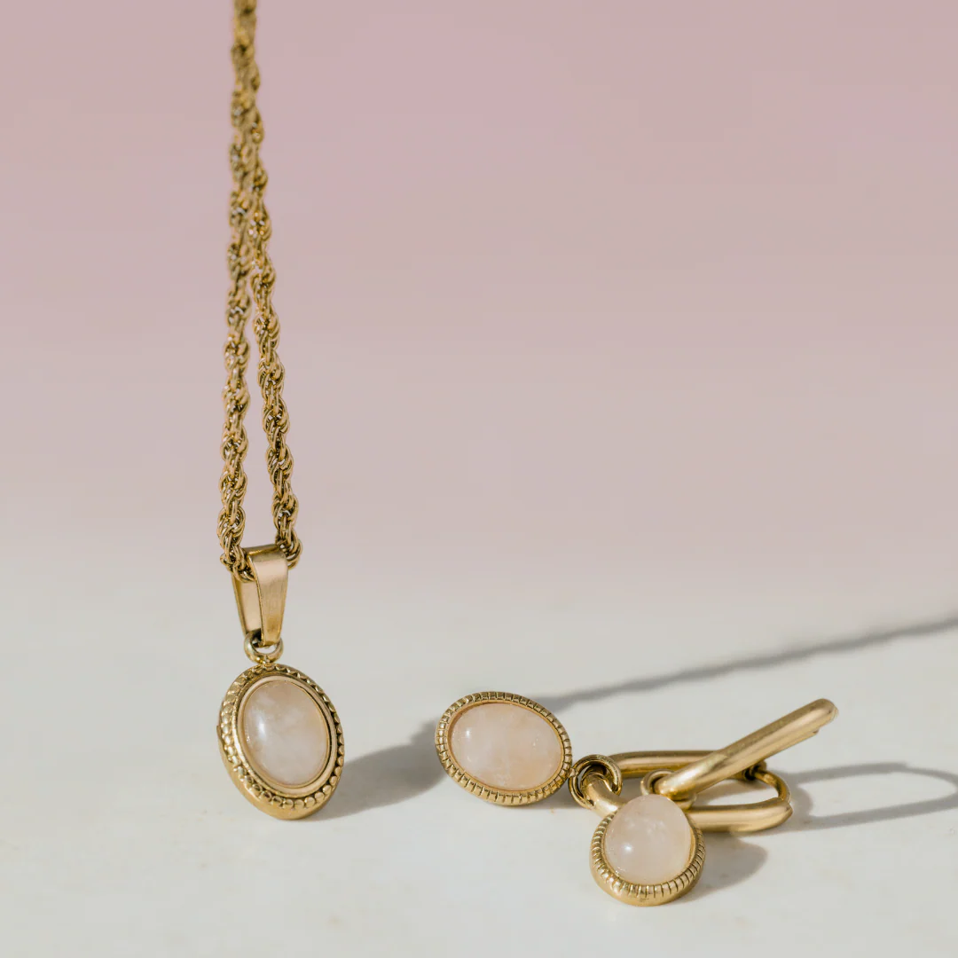 Blush Quartz Oval Hoop Set Baby Silver - Image 4