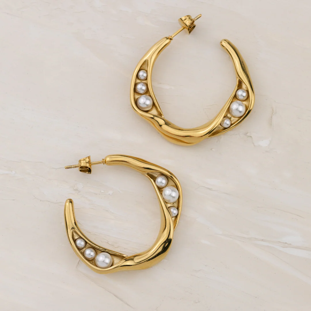 Branch Pearl Hoop Studs Silver - Image 4