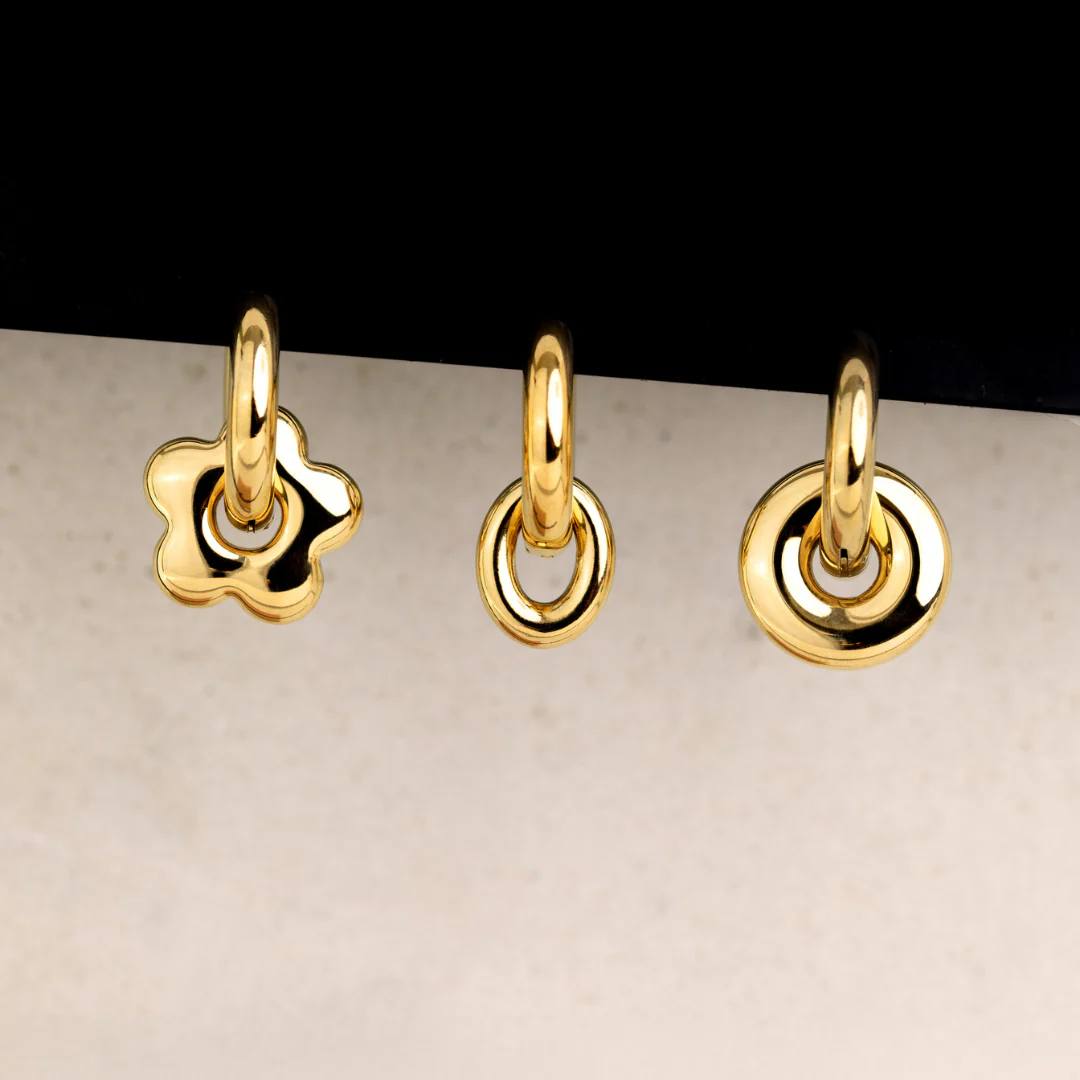 Chunky Bubble Flower Hoop Set Medium Rose Gold - Image 4