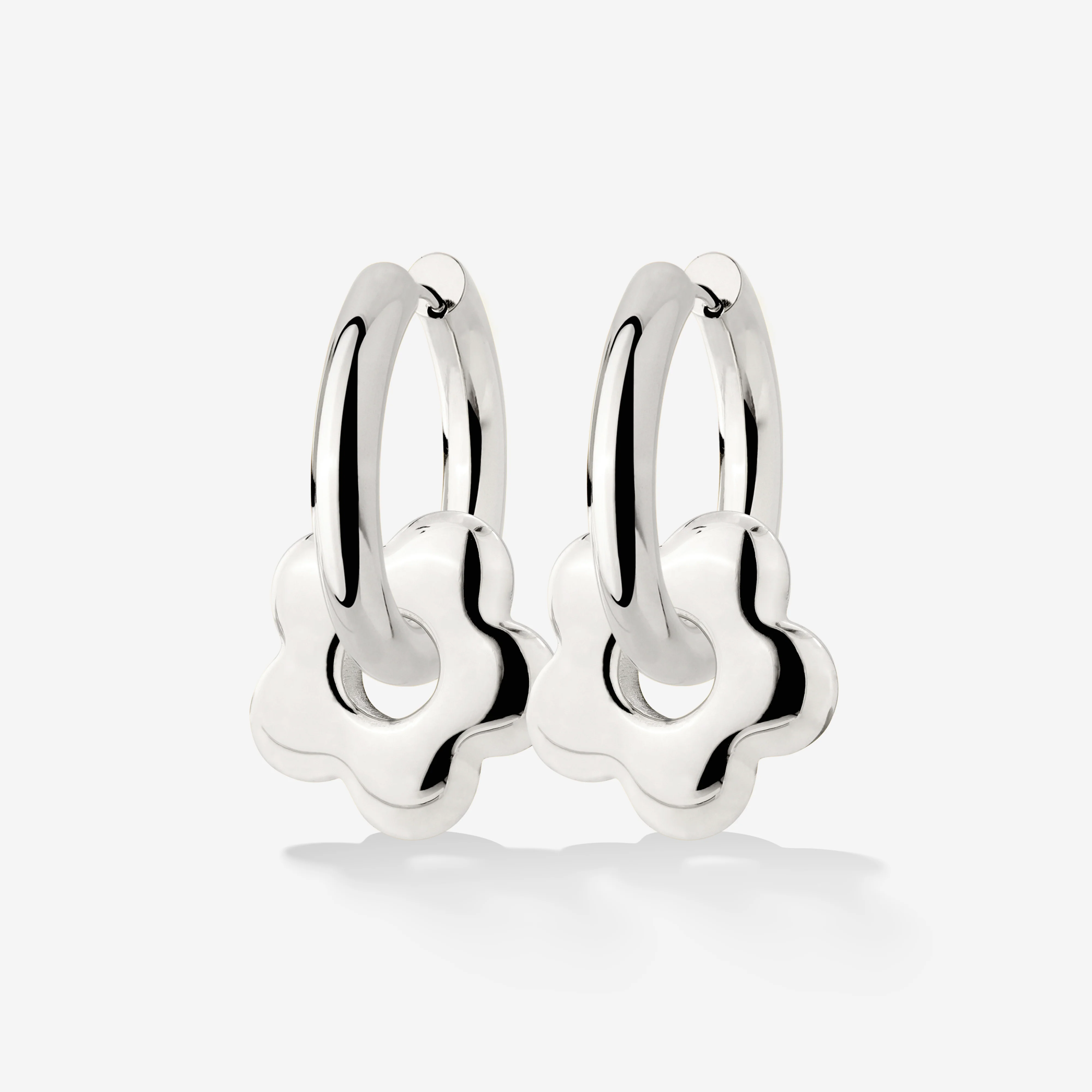 Chunky Bubble Flower Hoop Set Medium Silver