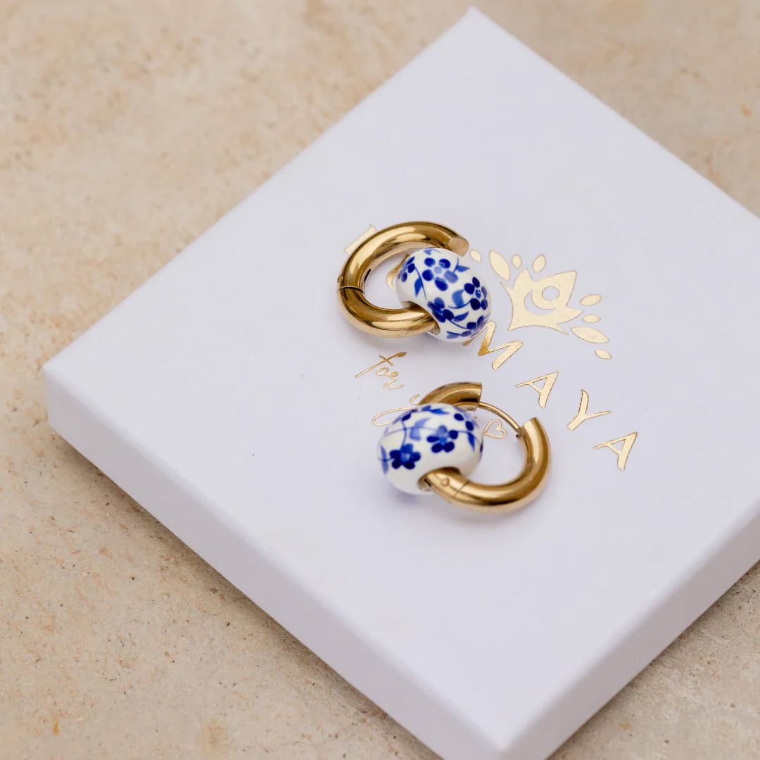 Chunky Flower Tile Hoop Set Medium Gold - Image 3