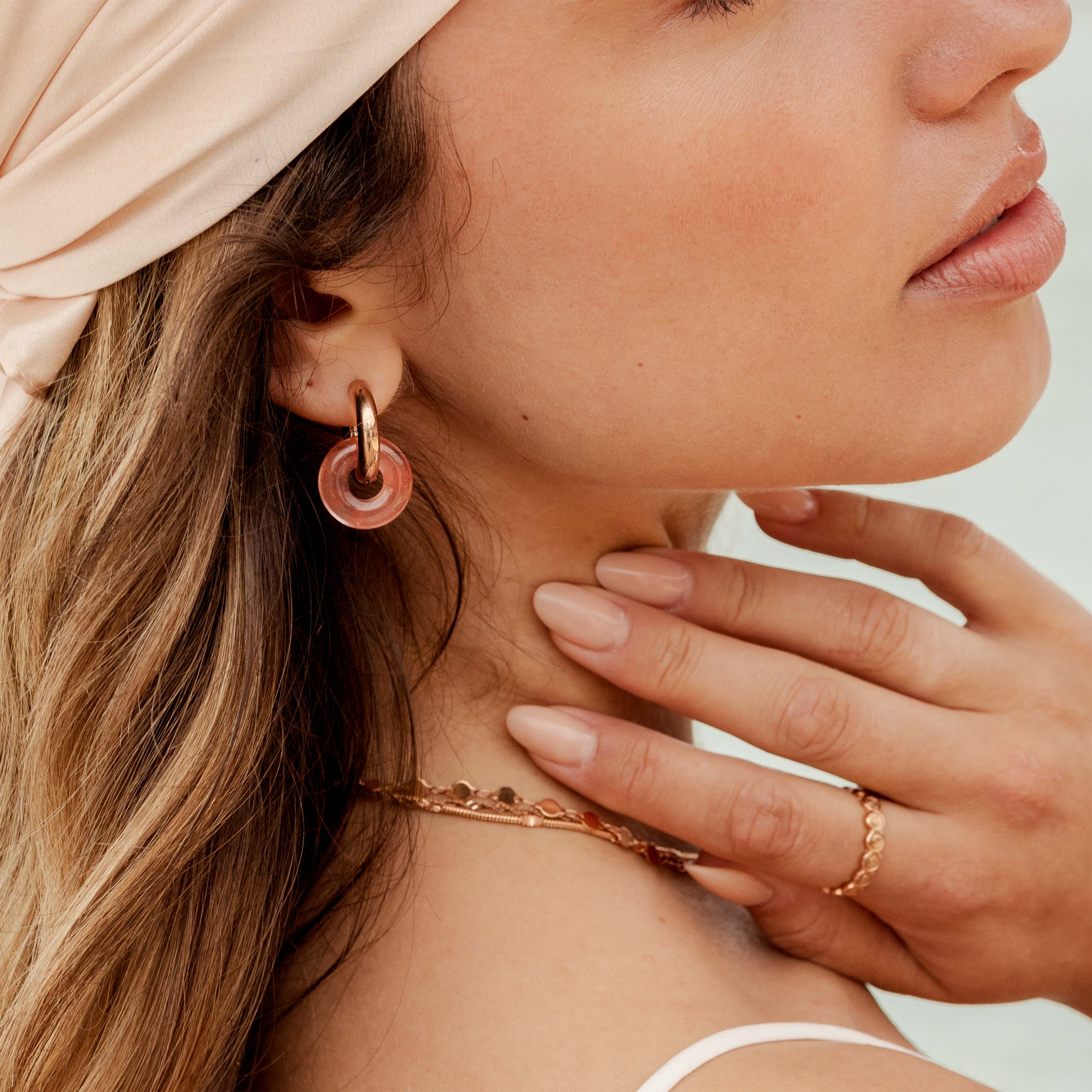 Chunky Peachy Donut Hoop Set Medium Rose Gold - Image 2