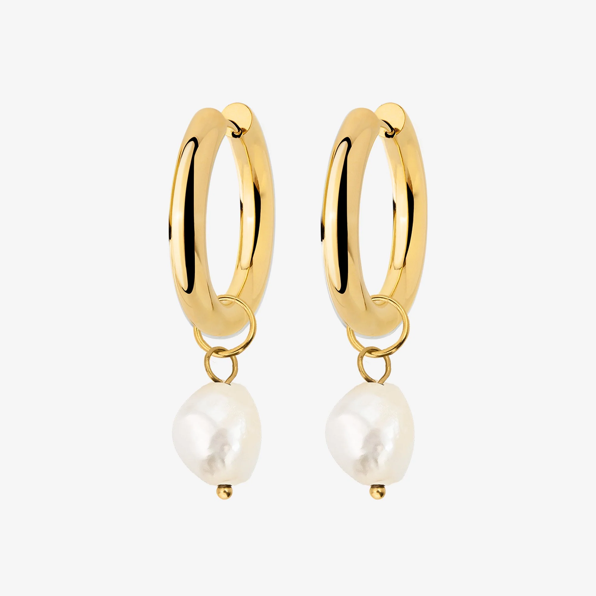 Chunky Pearl Hoop Set Gold