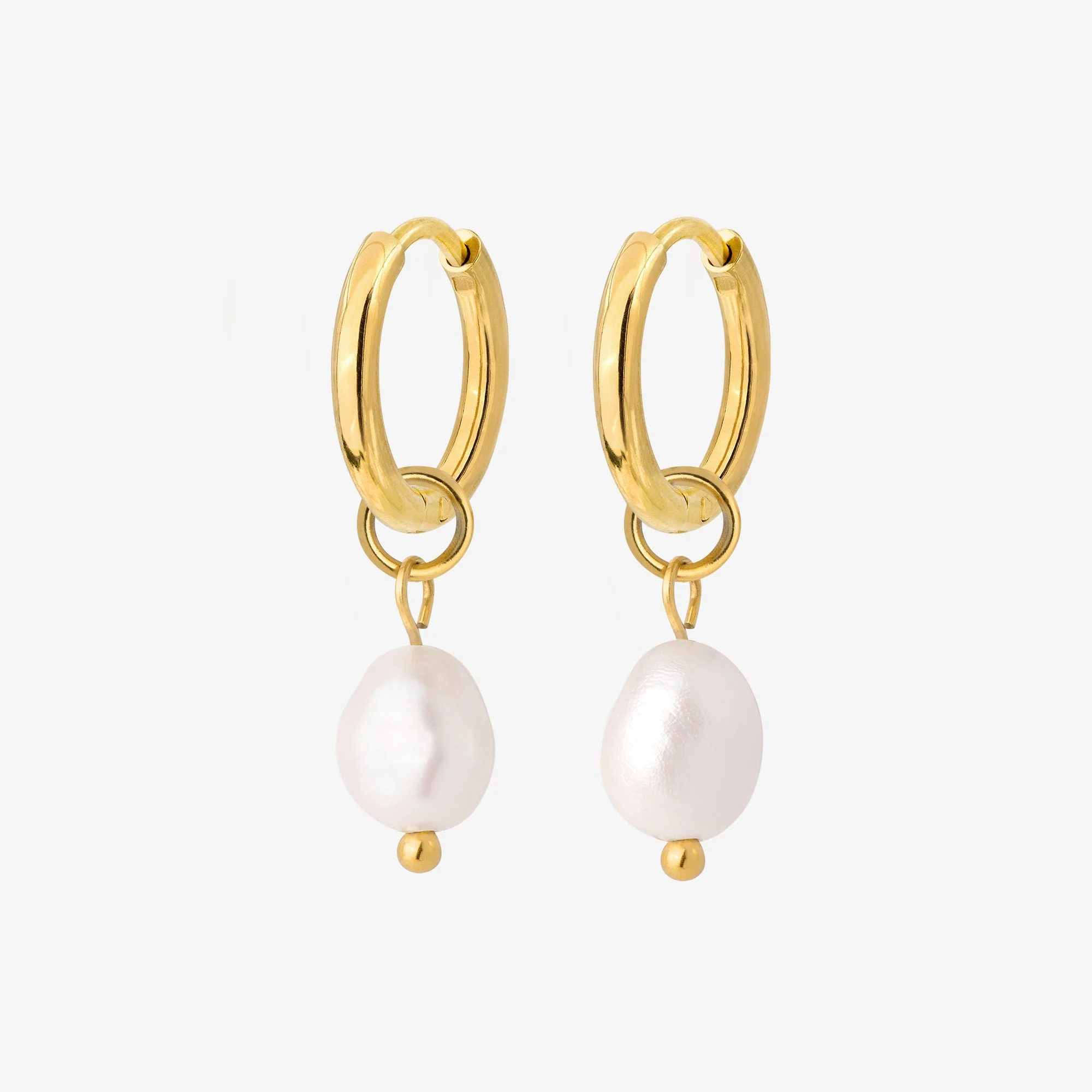 Chunky Pearl Hoop Set Small Gold