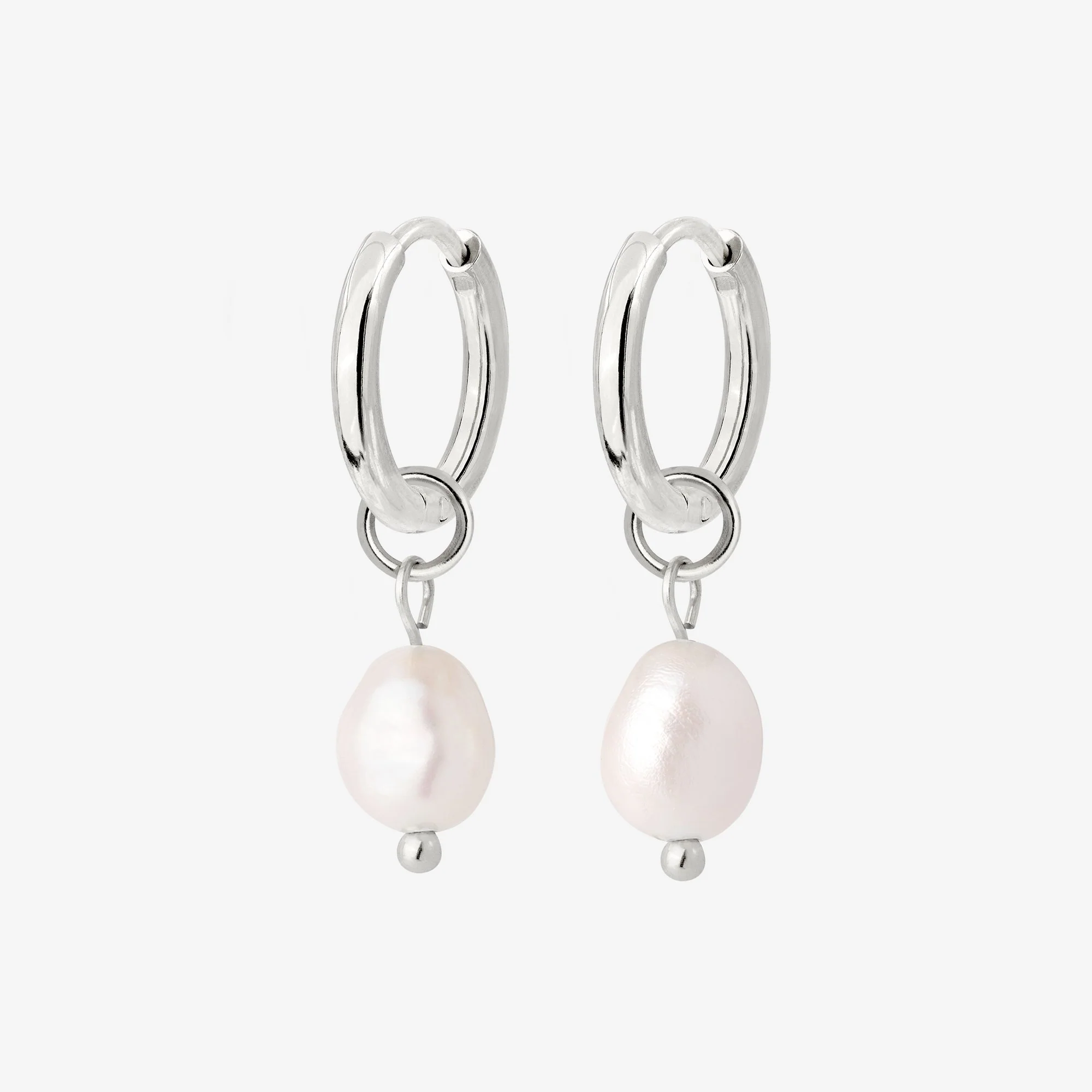 Chunky Pearl Hoop Set Small Silver