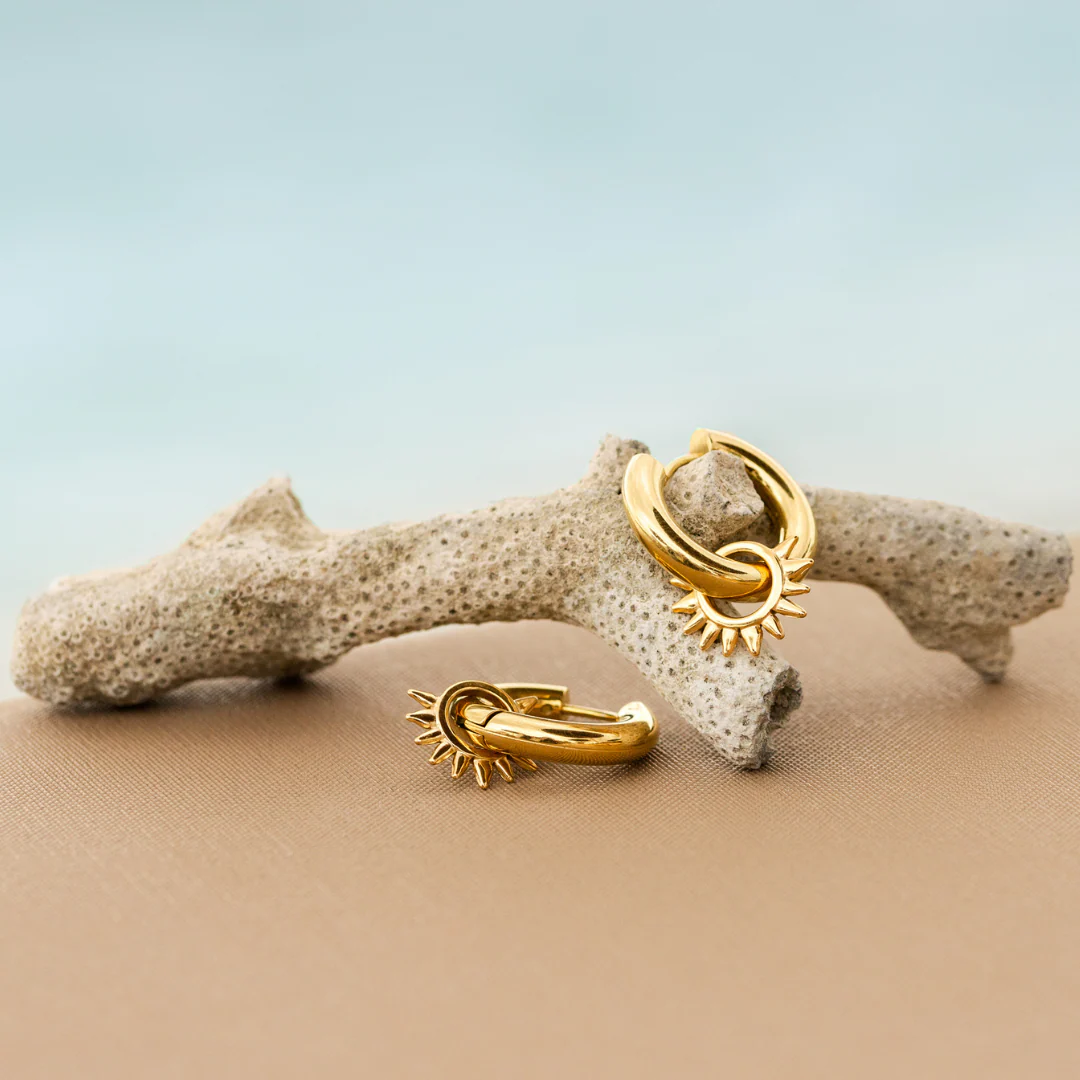 Chunky Sun Lover Hoop Set Medium Gold - Image 3
