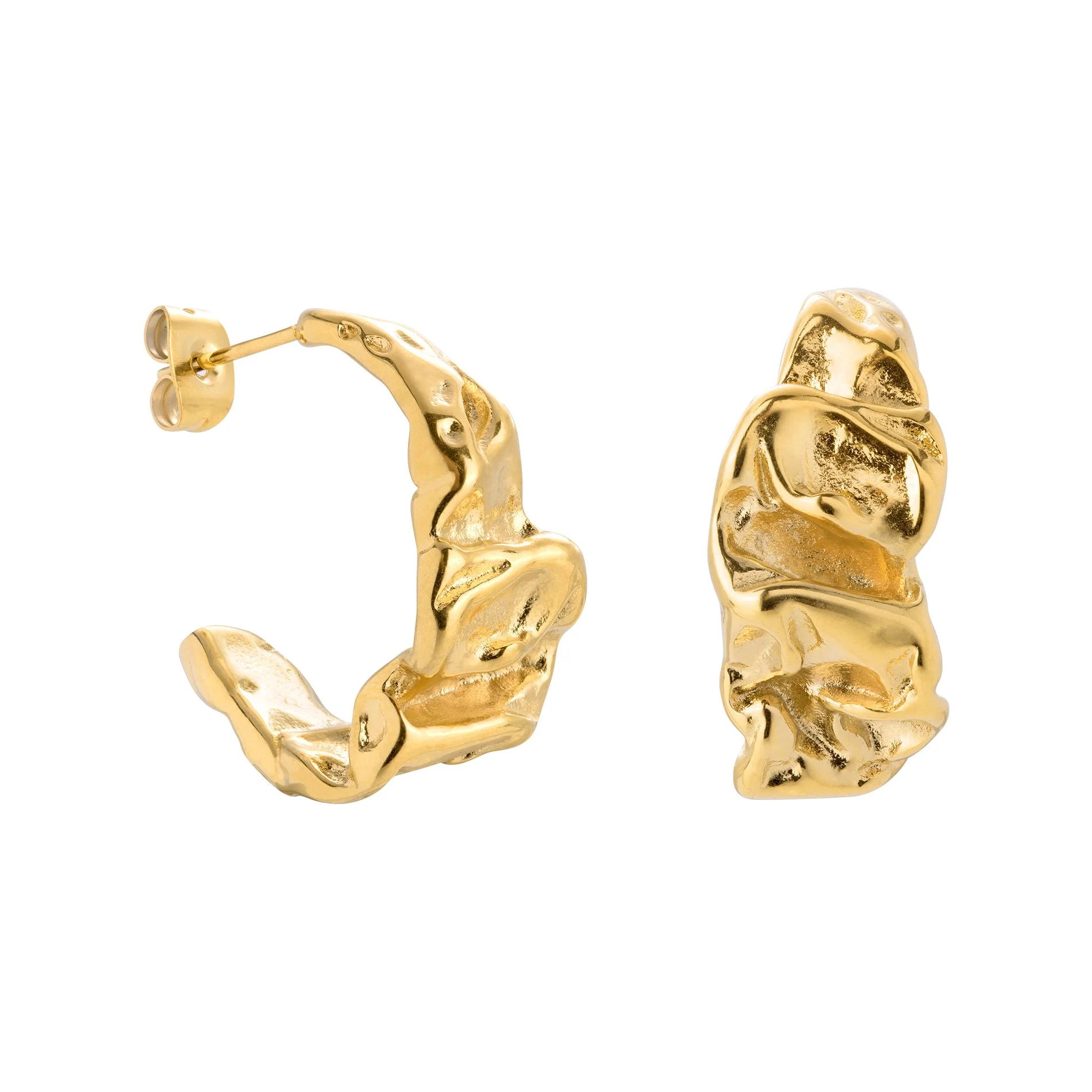 Crinkled Hoop Studs Gold
