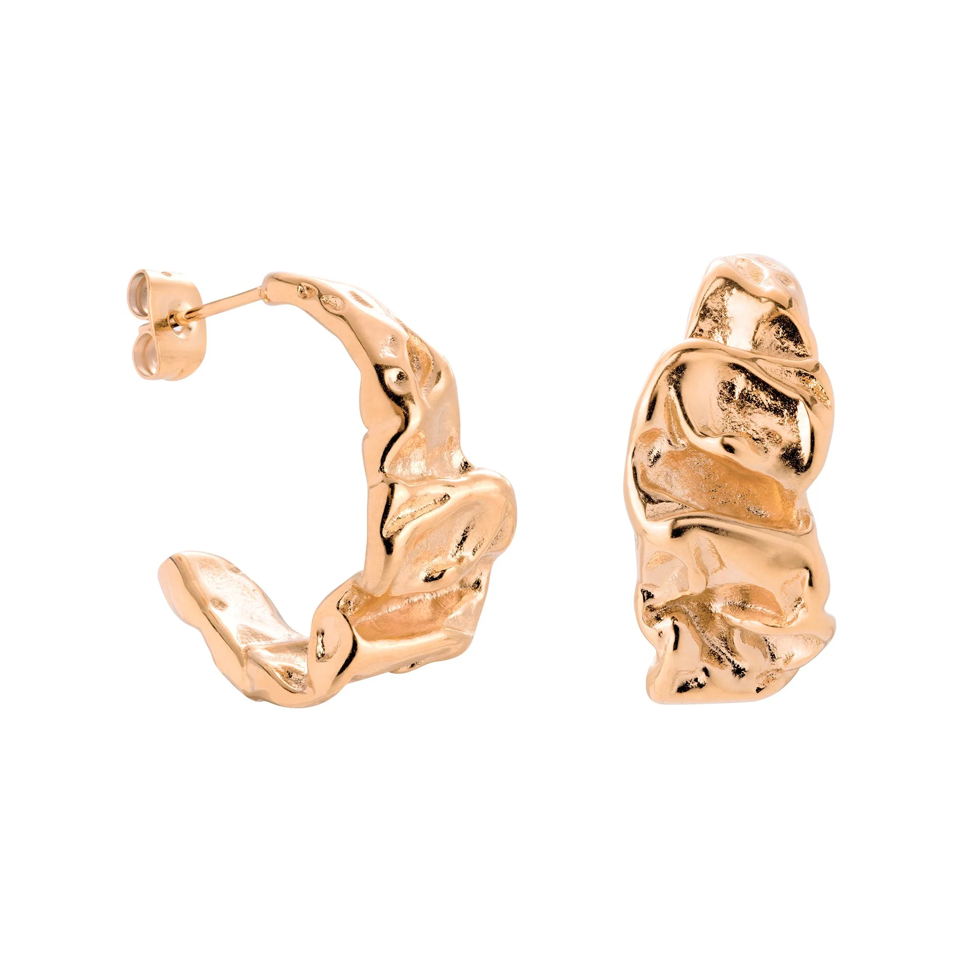 Crinkled Hoop Studs Rose Gold