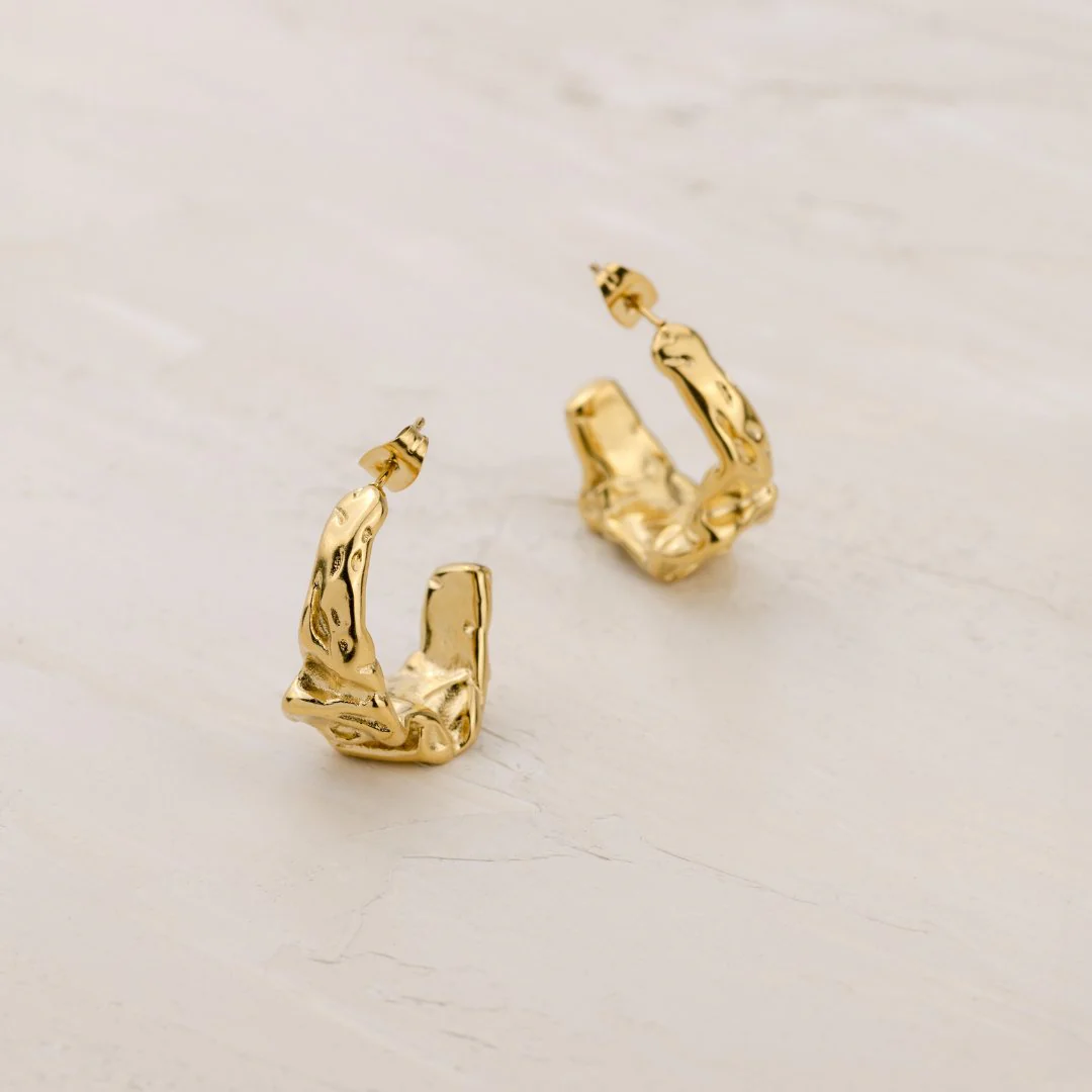 Crinkled Hoop Studs Rose Gold - Image 3