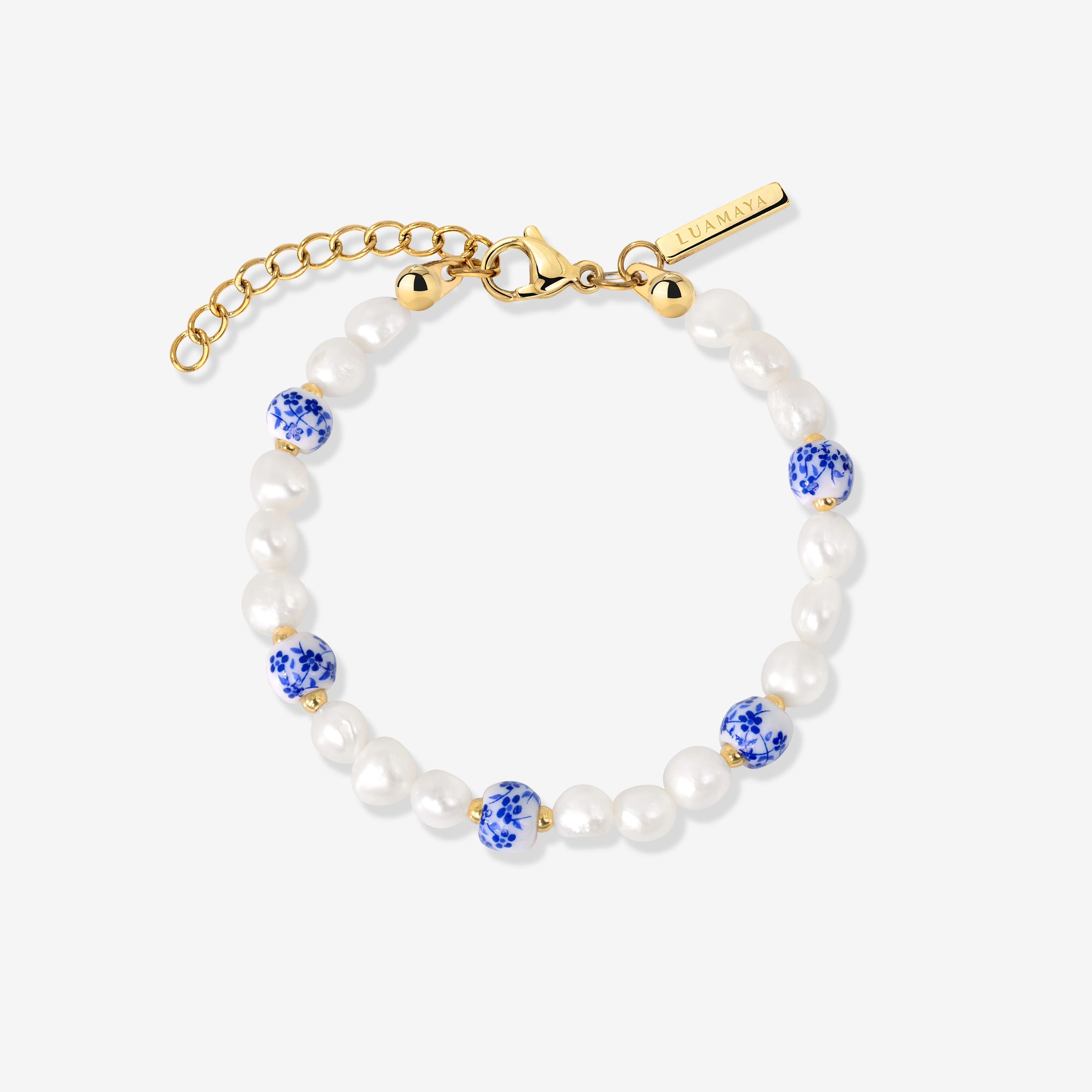 Flower Tile Pearl Bracelet Gold