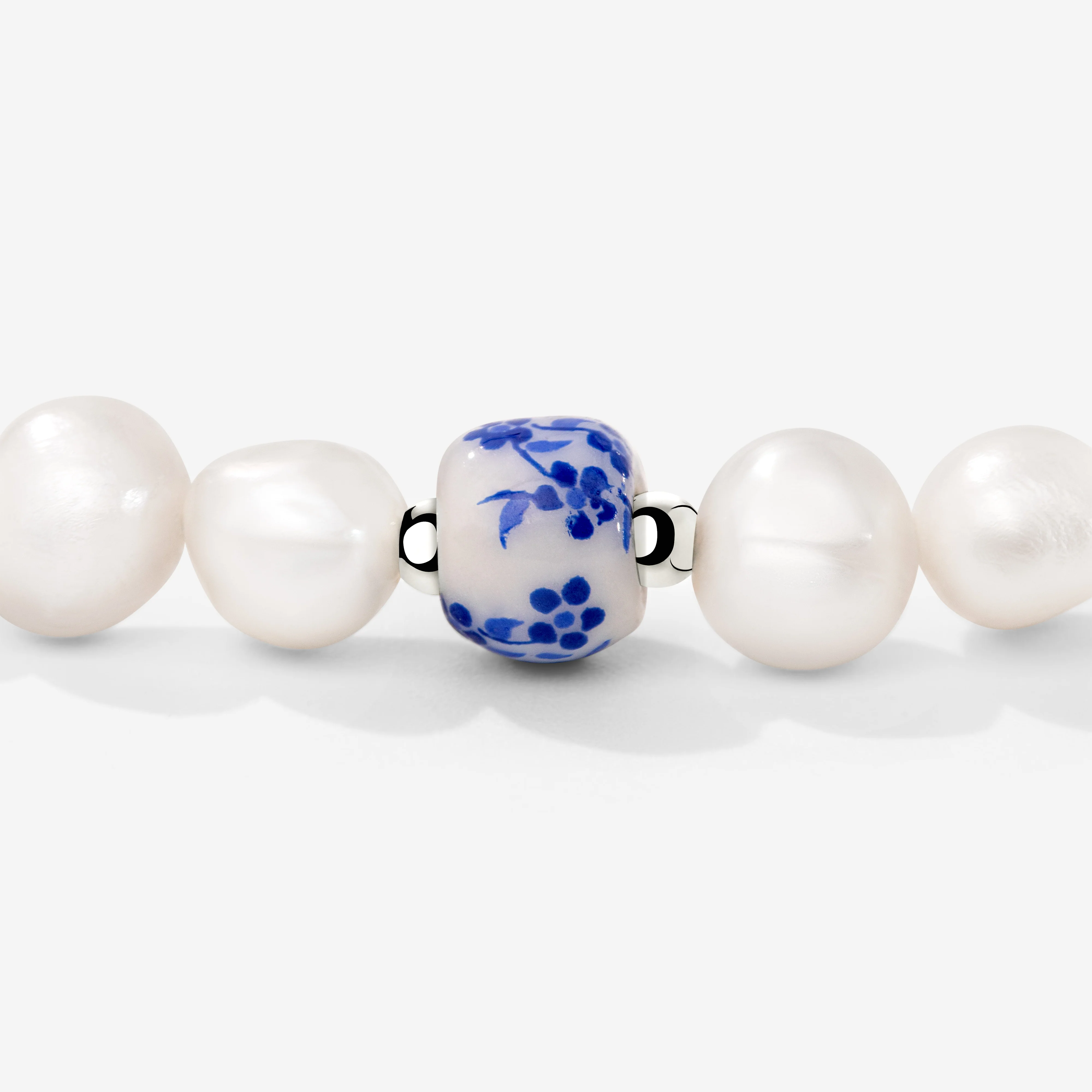 Flower Tile Pearl Bracelet Silver - Image 5
