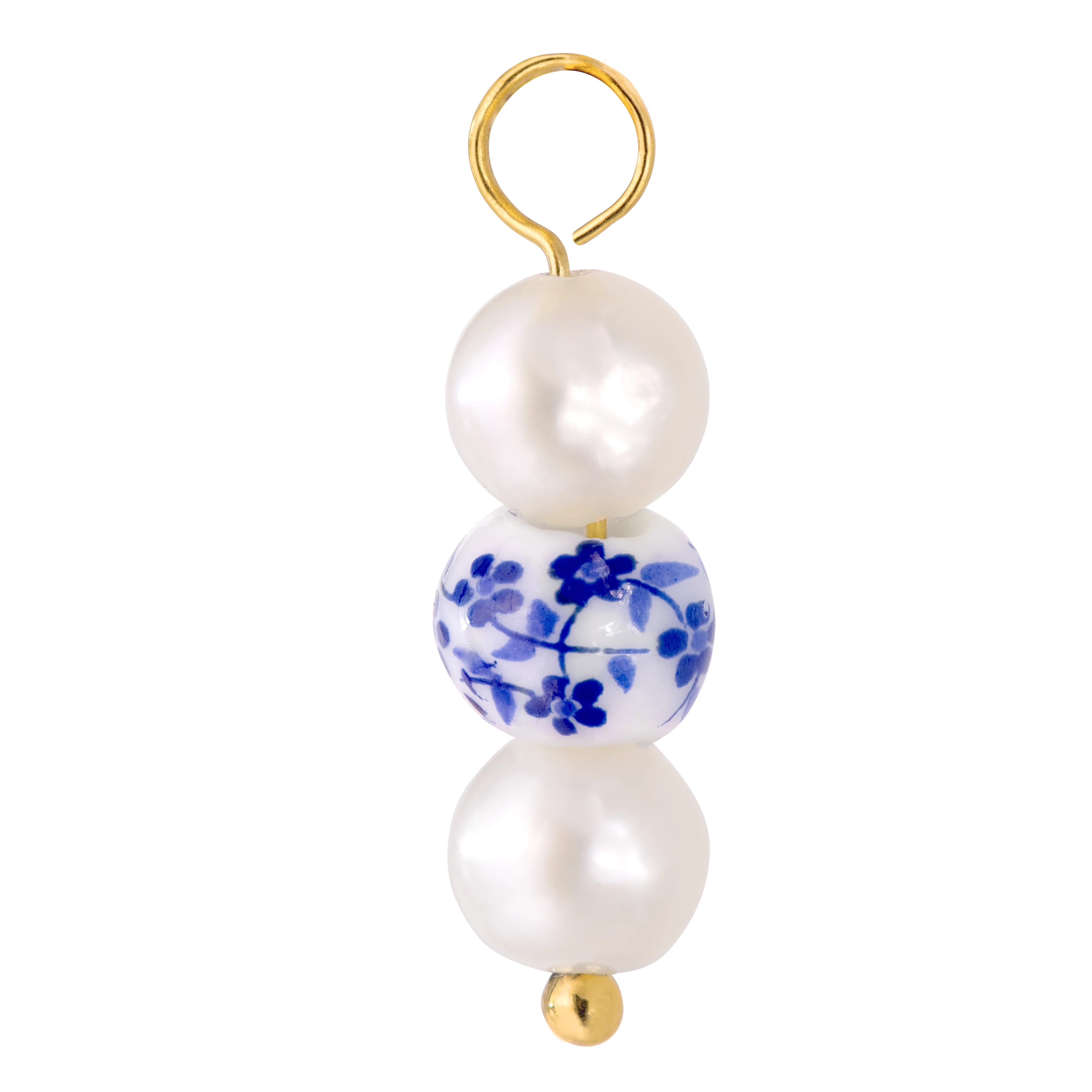 Flower Tile Pearl Hoop Set Small Gold - Image 3