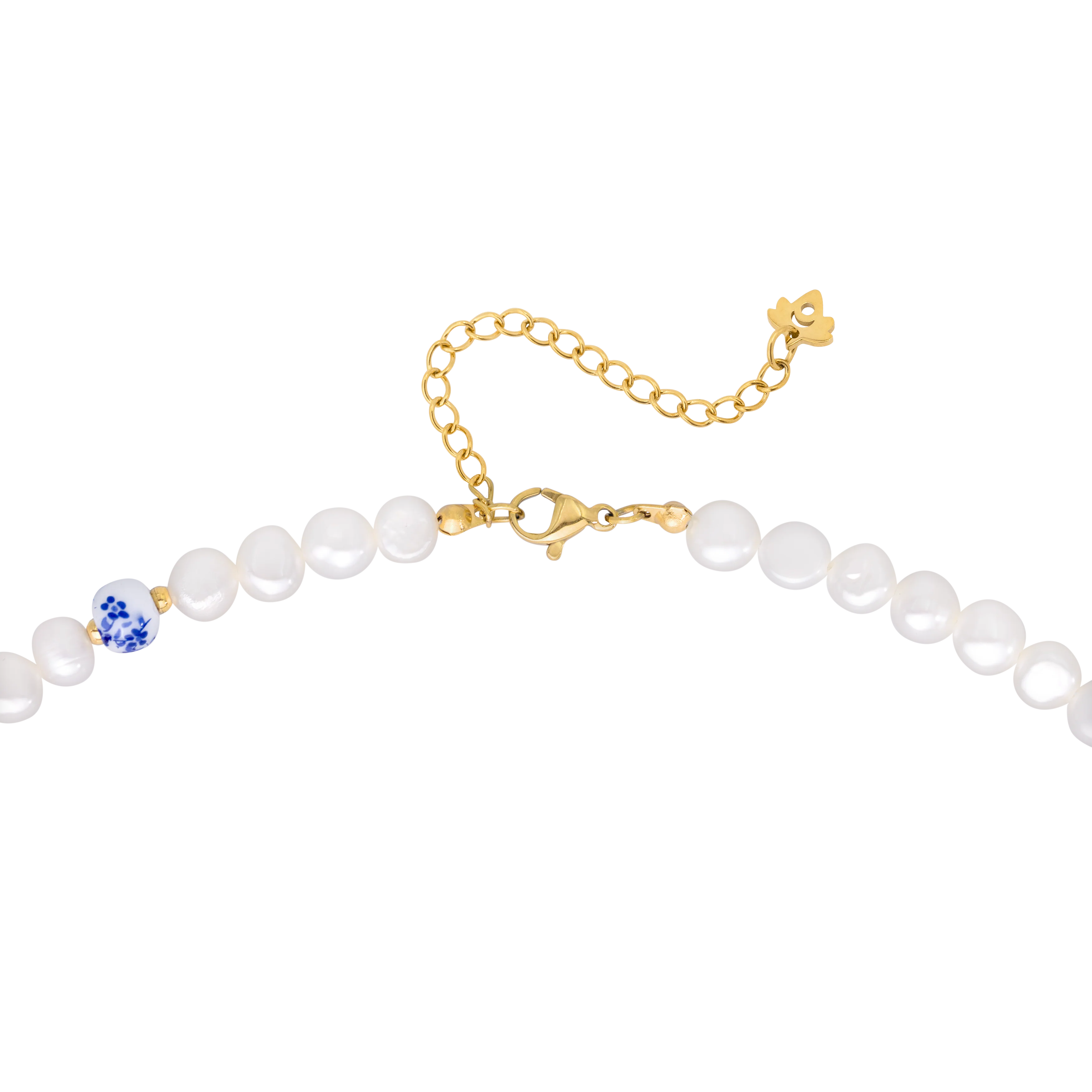 Flower Tile Pearl Necklace Gold - Image 5