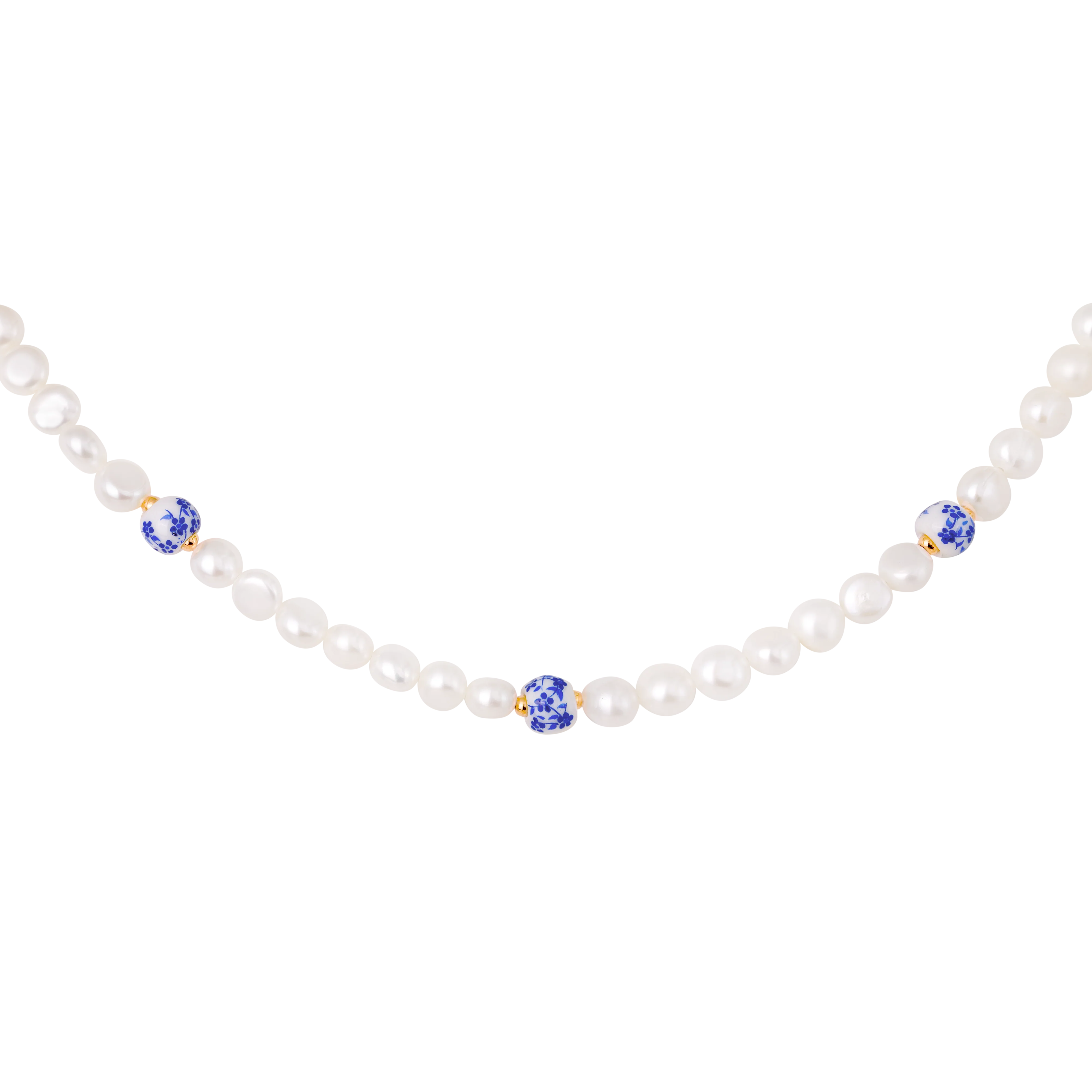 Flower Tile Pearl Necklace Rose Gold