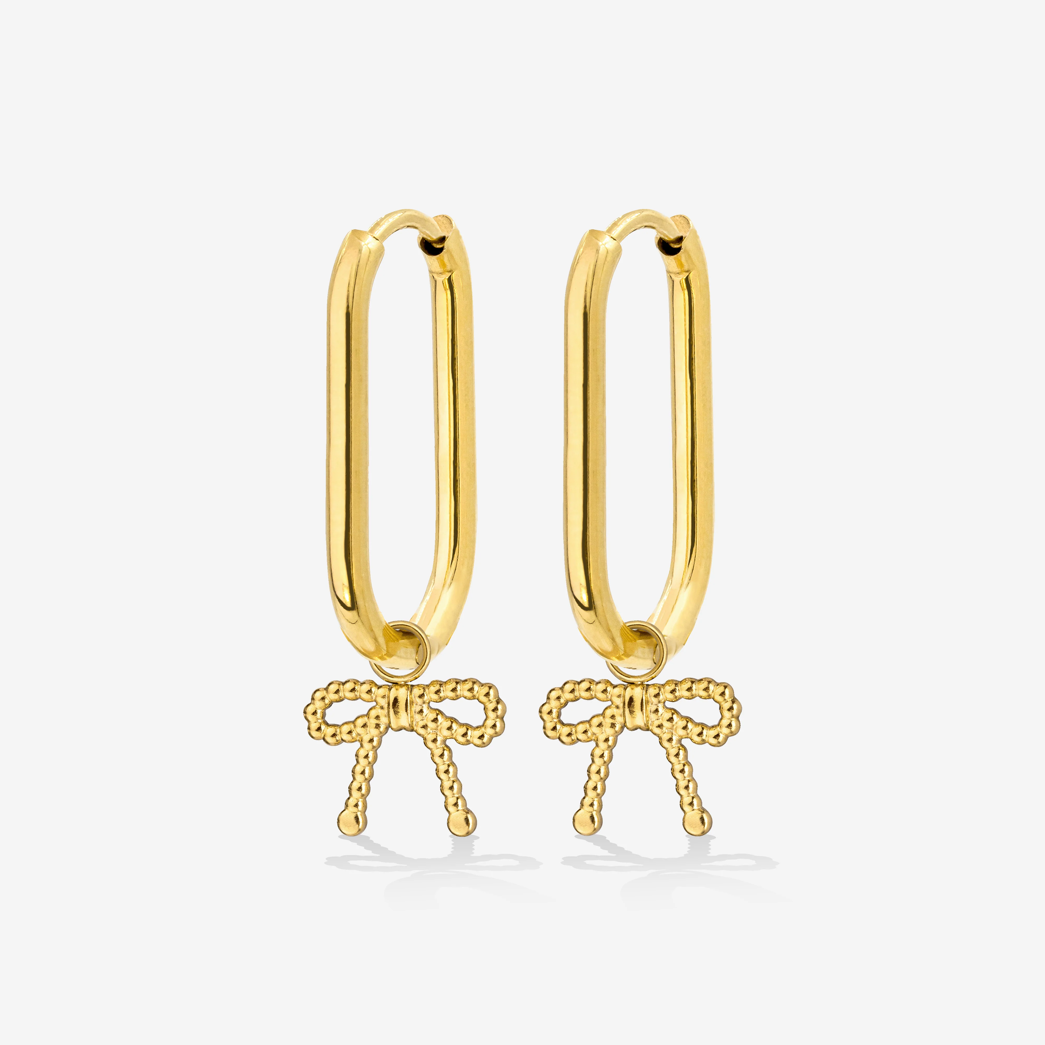 Dotted Ribbon Oval Hoop Set Small Gold