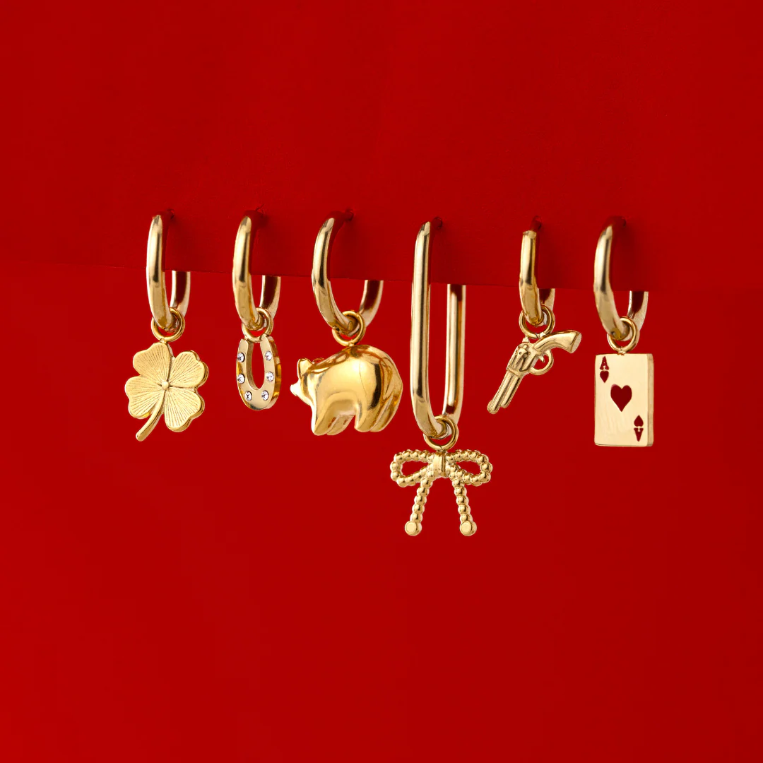 Dotted Ribbon Oval Hoop Set Small Gold - Image 4