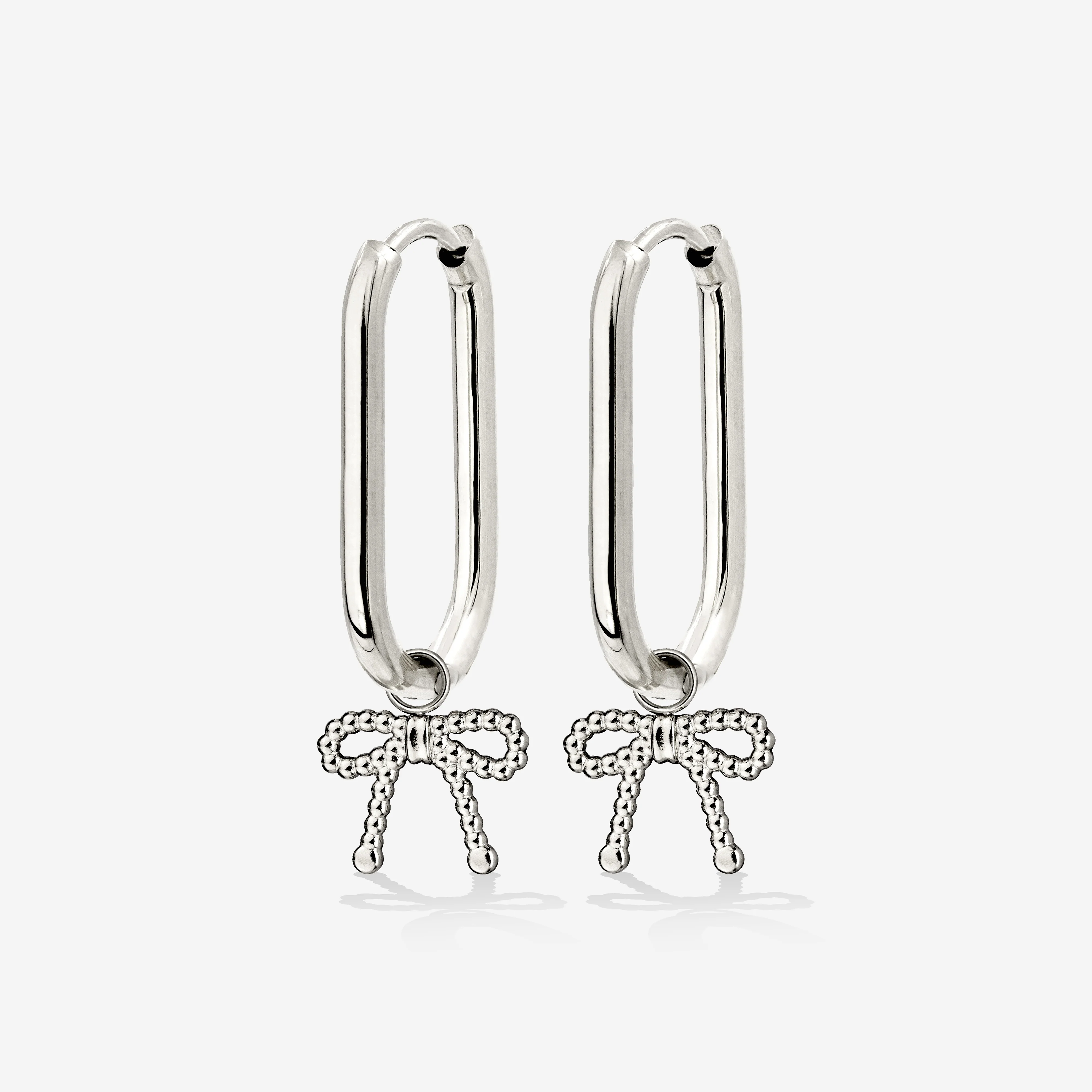 Dotted Ribbon Oval Hoop Set Small Silver