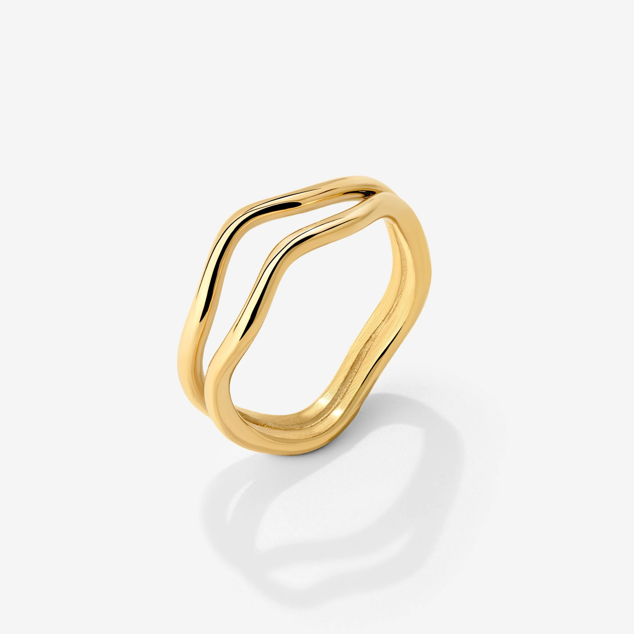 Double Wave Ring Stud Earrings Gold