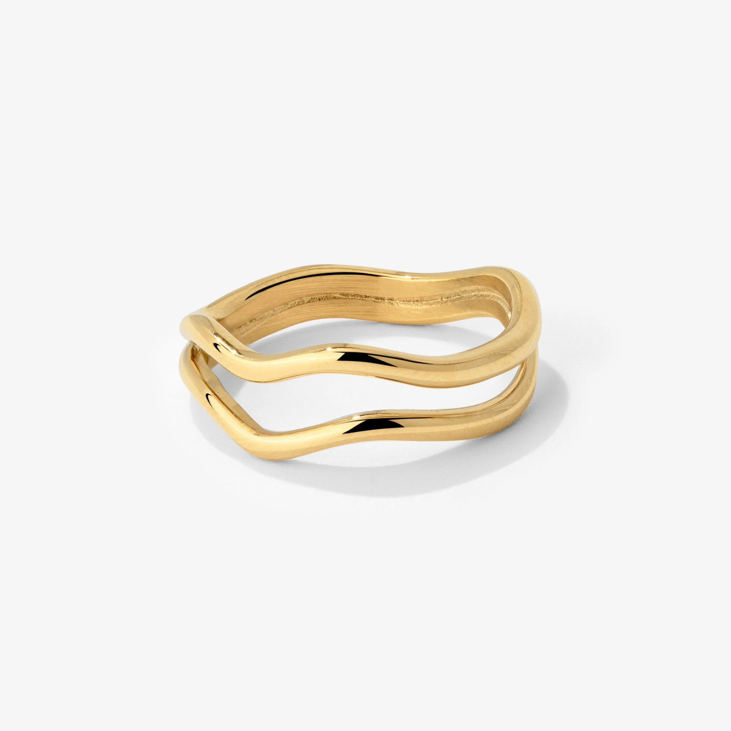 Double Wave Ring Stud Earrings Gold - Image 5