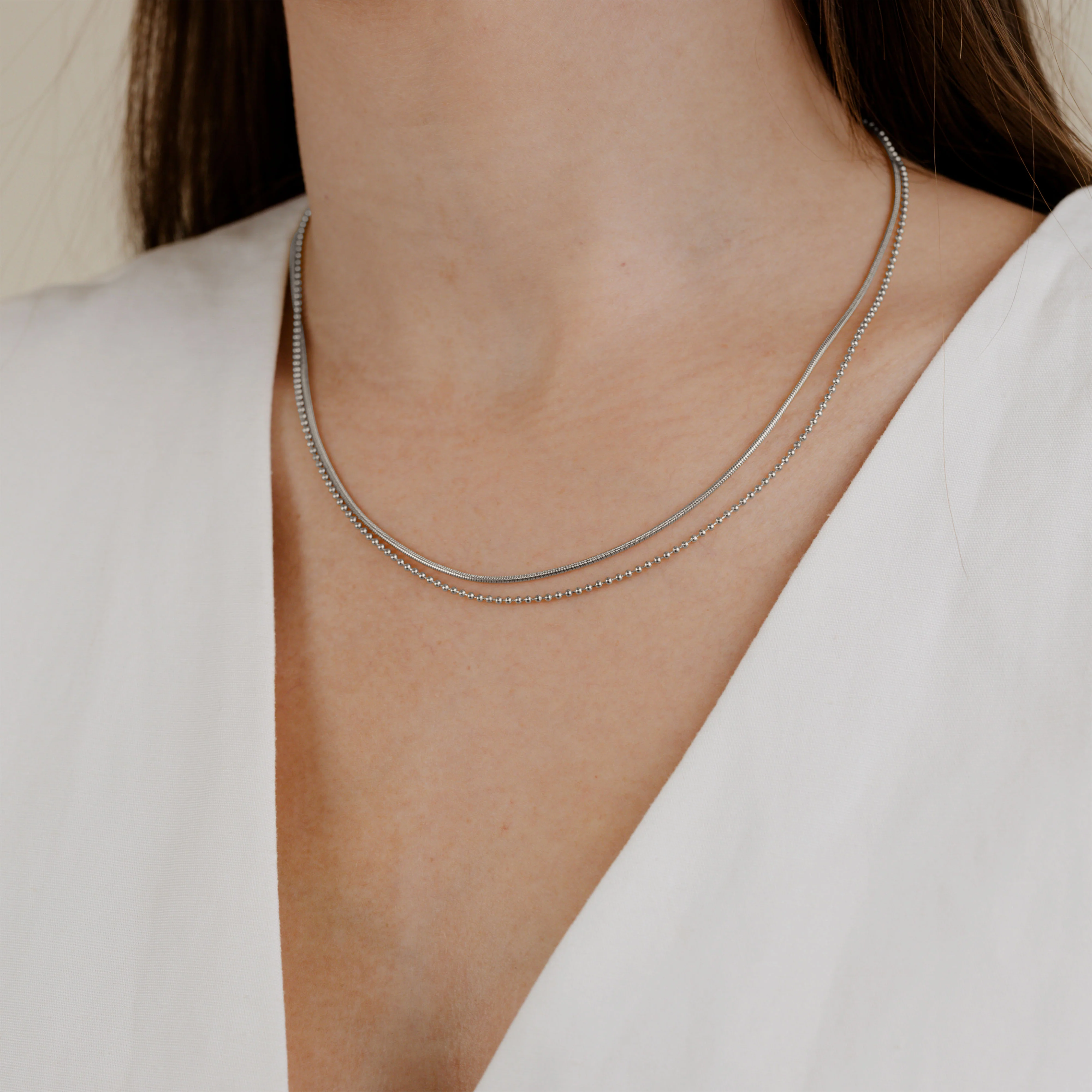 Duo Beads Necklace Silver - Image 2