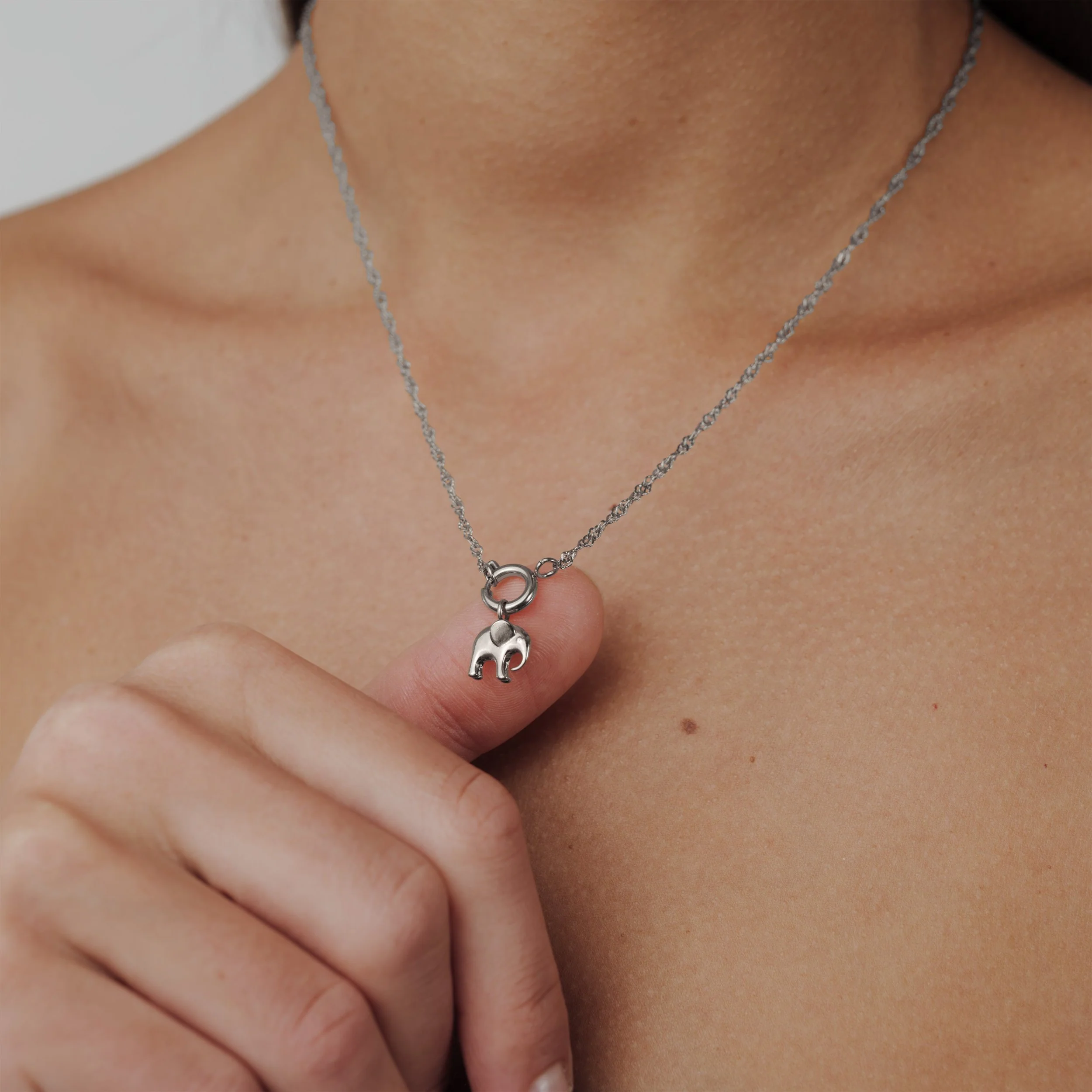 Elephant Singapore Chain Necklace Set Silver - Image 2