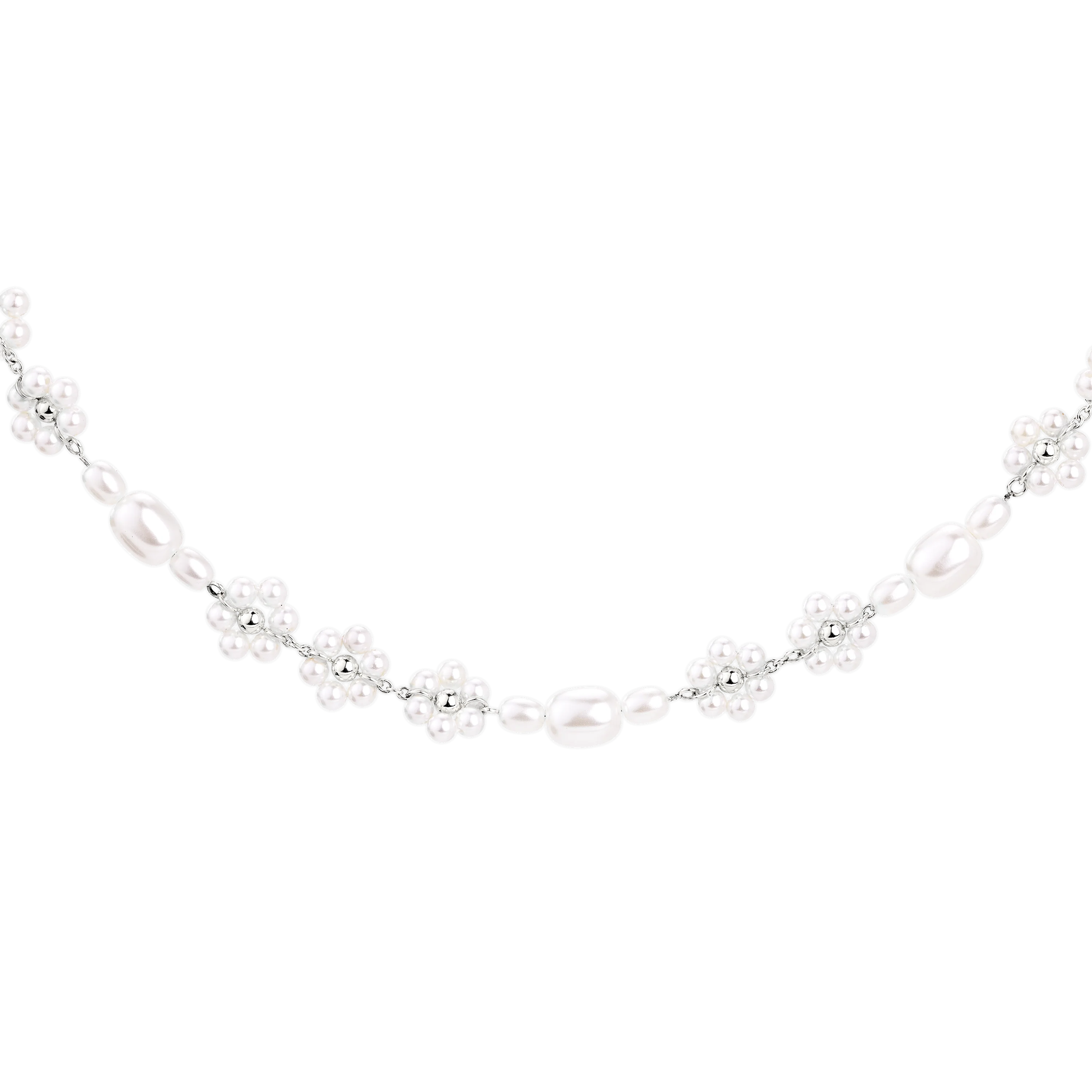 Flowery Pearls Choker Silver