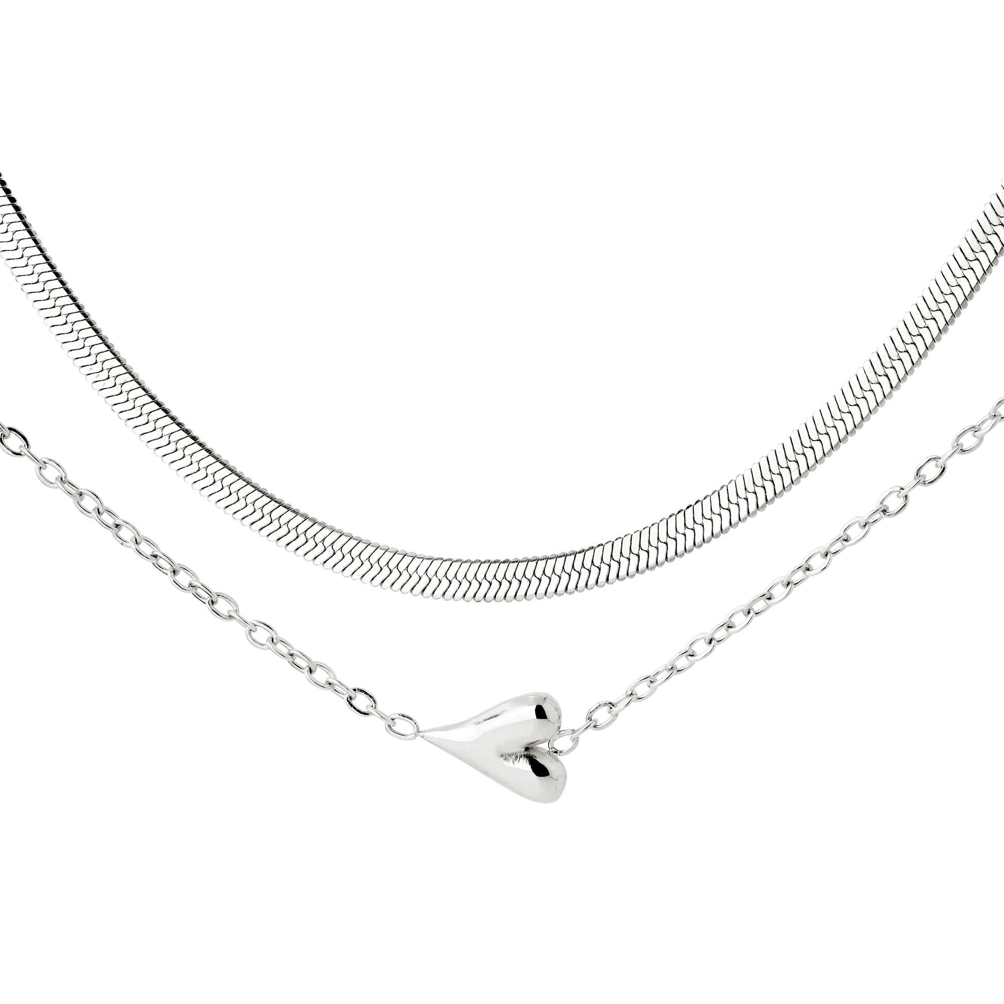 Flowy Heart Necklace Bundle Silver