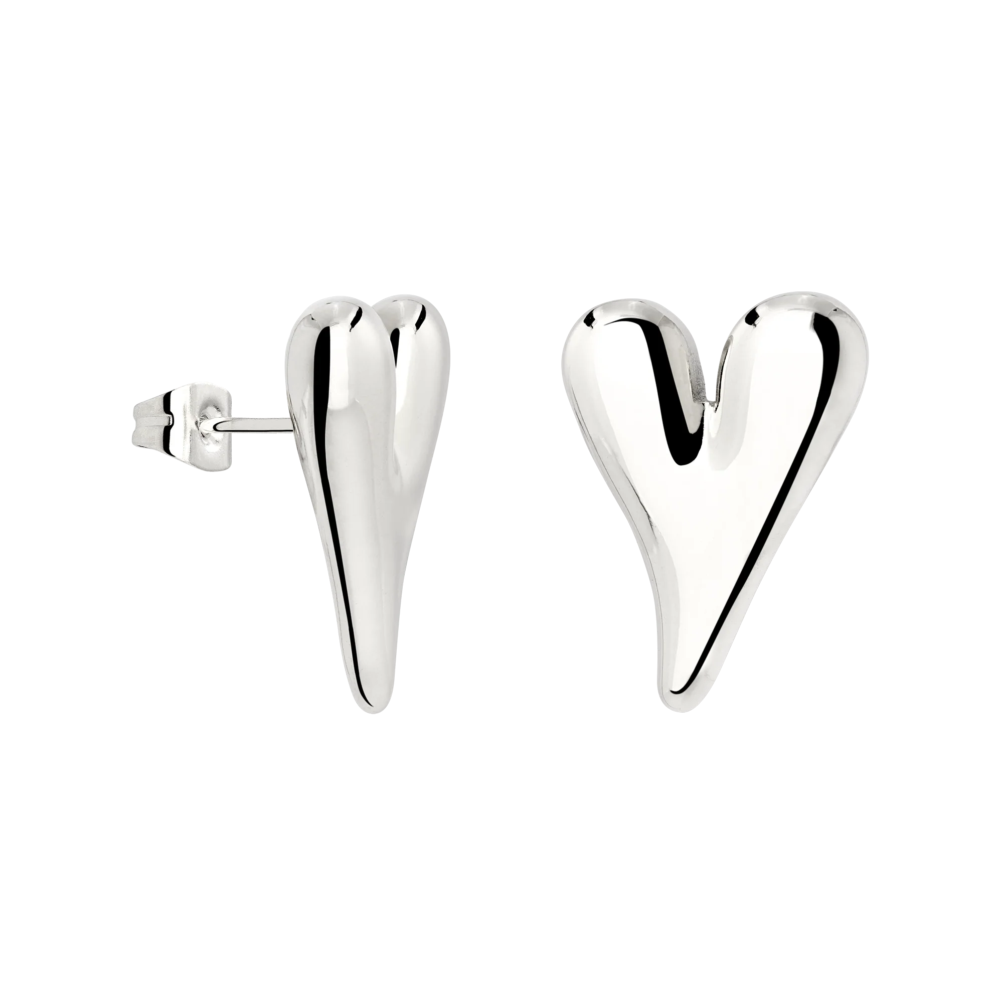 Flowy Heart Studs Large Silver