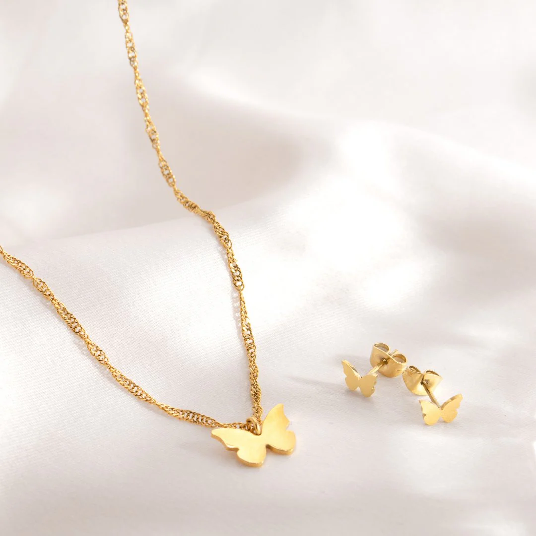 Flutterby Necklace Stud Earrings Gold - Image 4