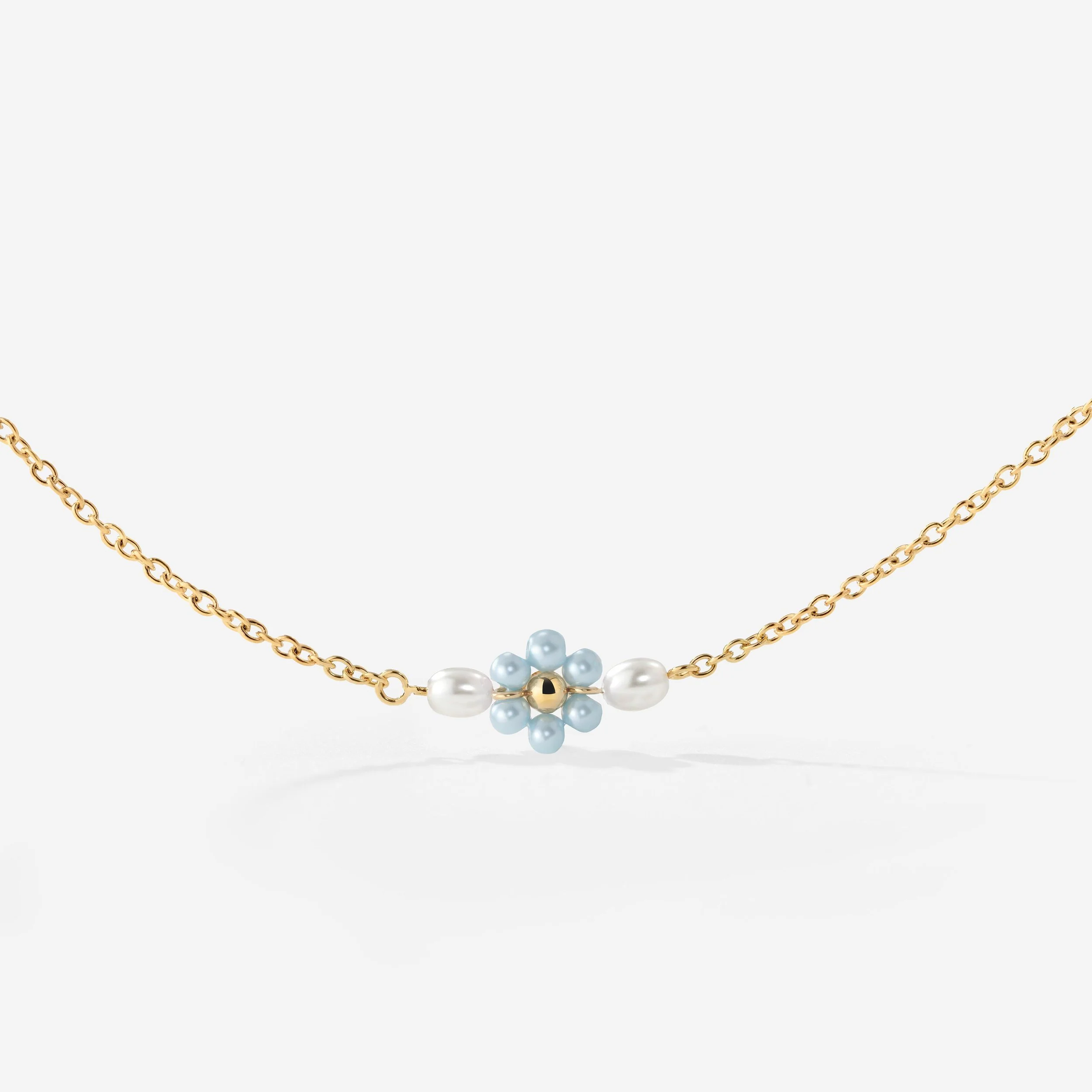 Forever Blue Daisy Necklace Gold