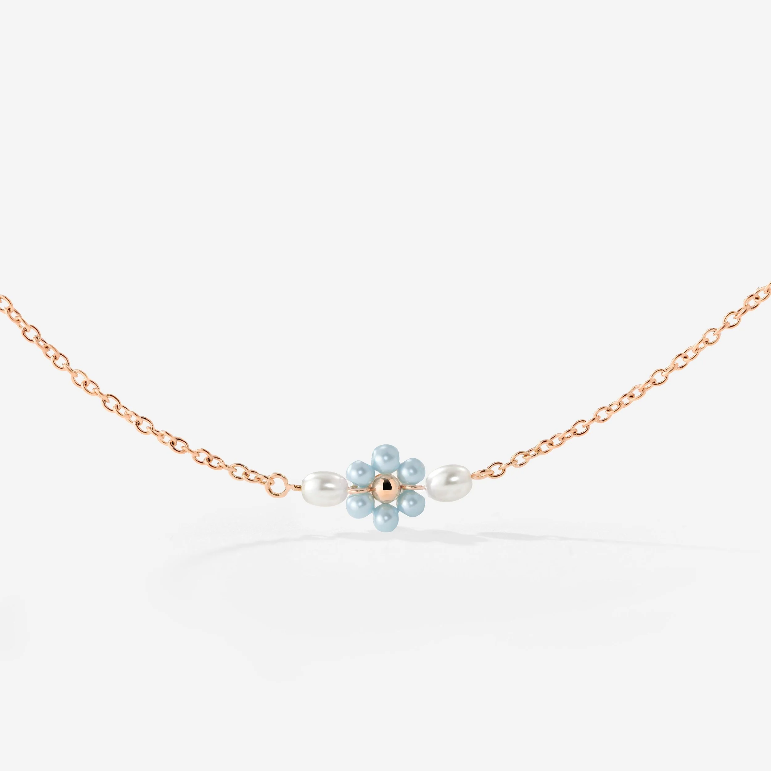 Forever Blue Daisy Necklace Rose Gold