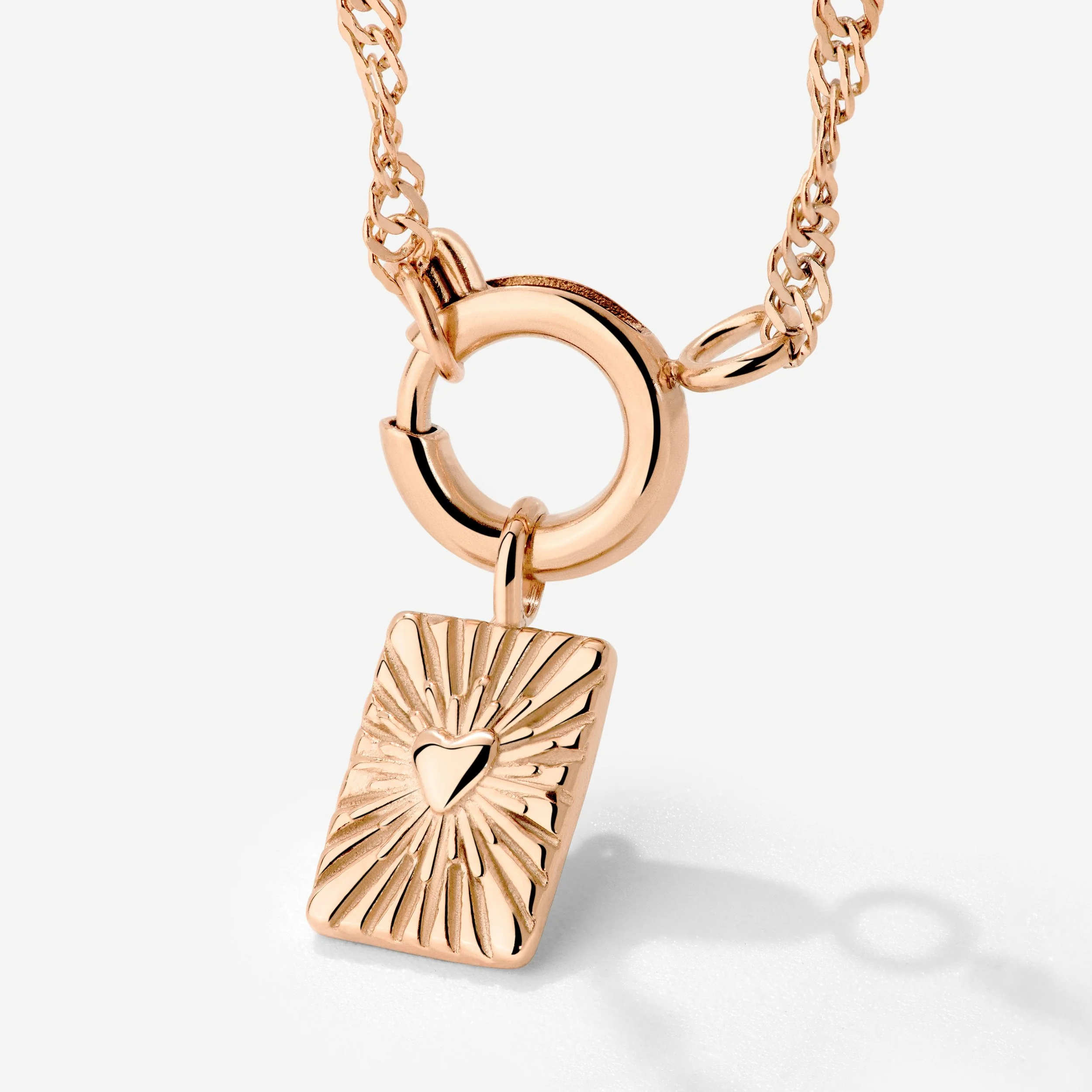 Glowing Heart Singapore Chain Necklace Set Rose Gold - Image 3