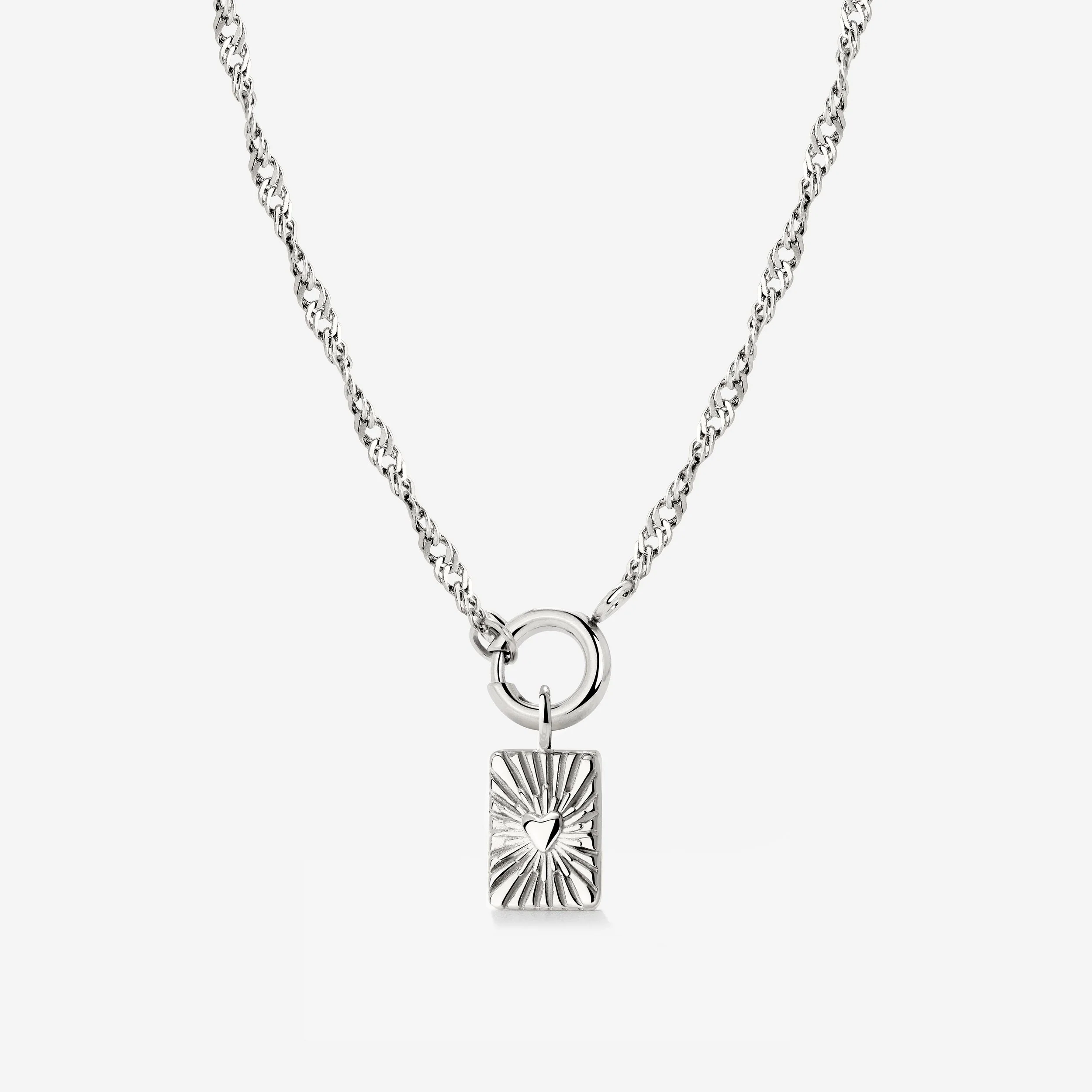 Glowing Heart Singapore Chain Necklace Set Silver