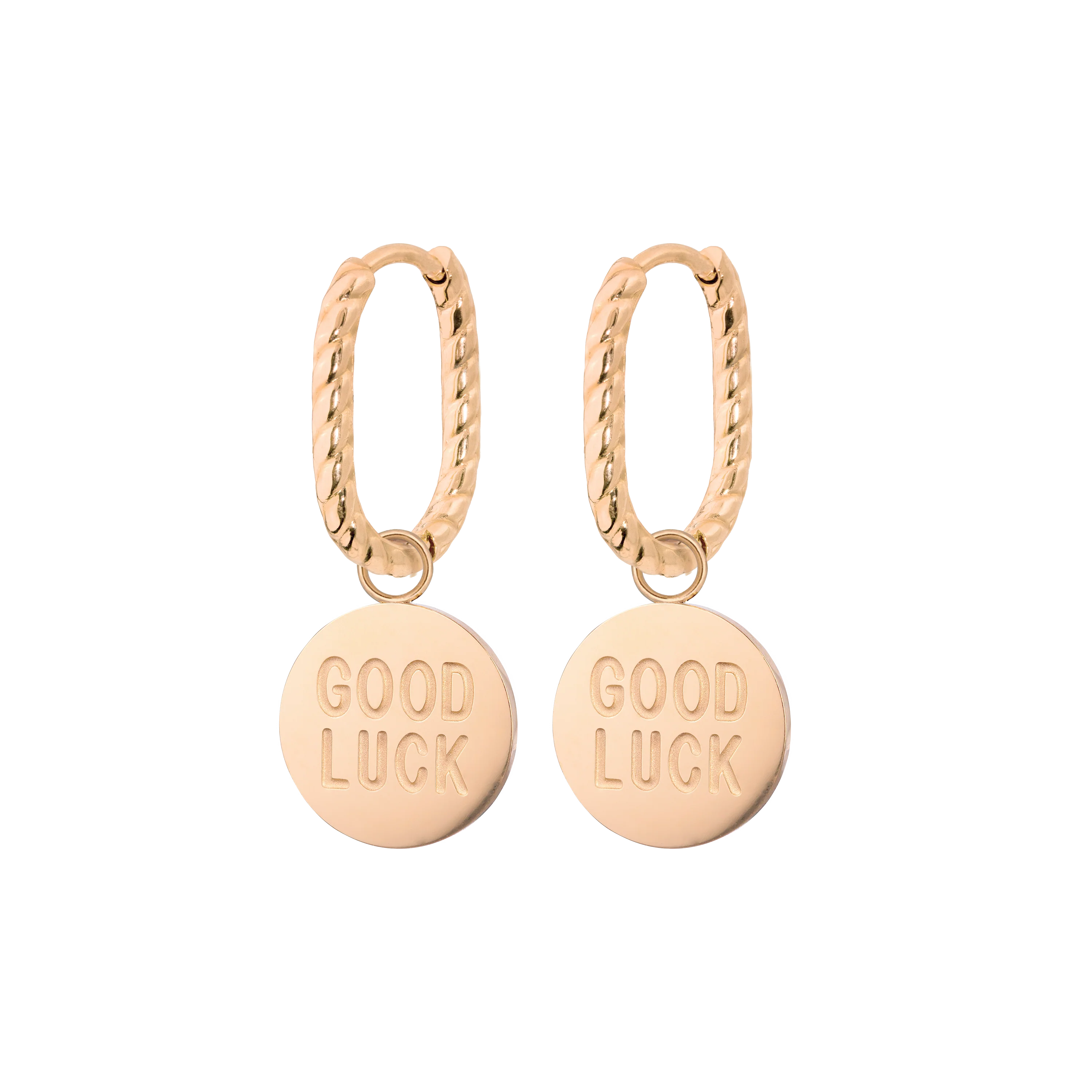 Good Luck Coin Oval Twisted Hoop Set Baby Rose Gold