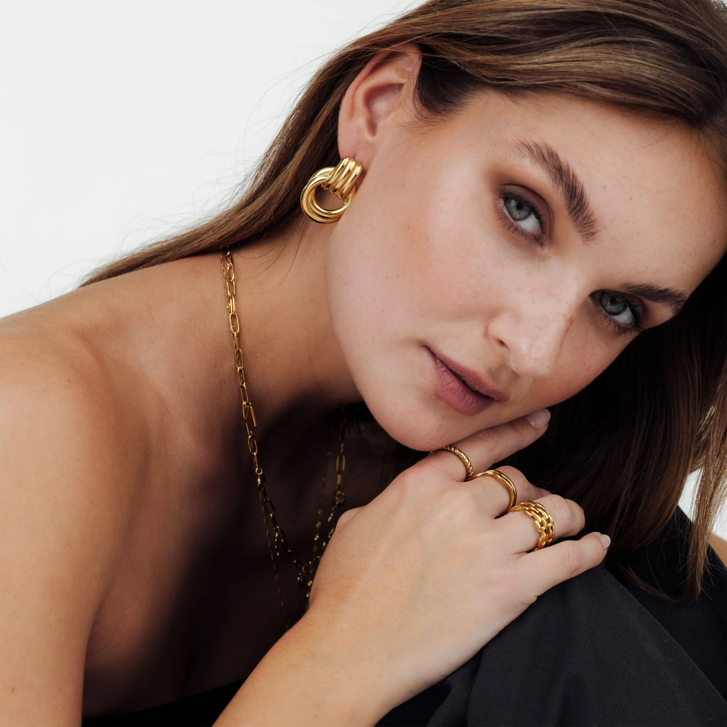 Infinity Loop Hoops Stud Earrings Gold - Image 2