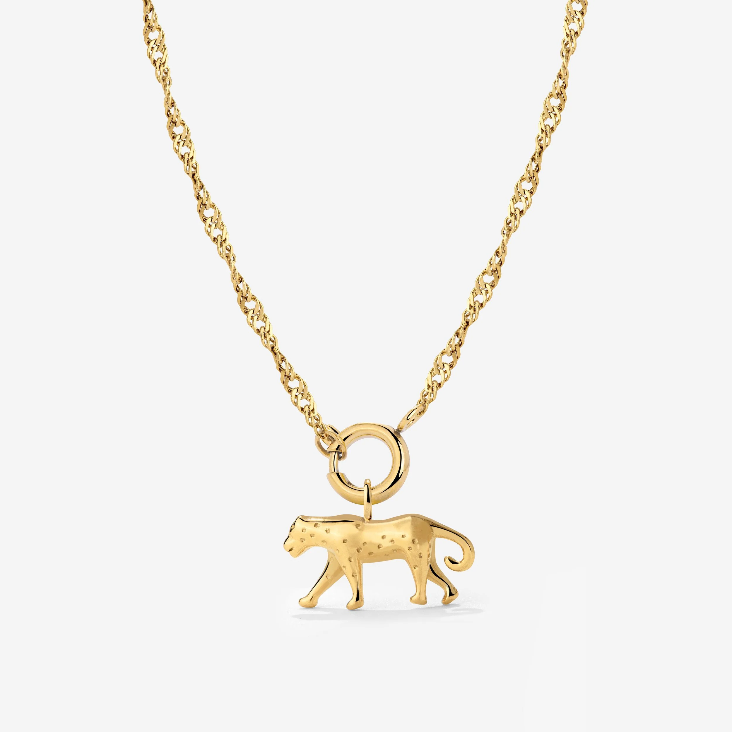 Leopard Singapore Chain Necklace Set Stud Earrings Gold