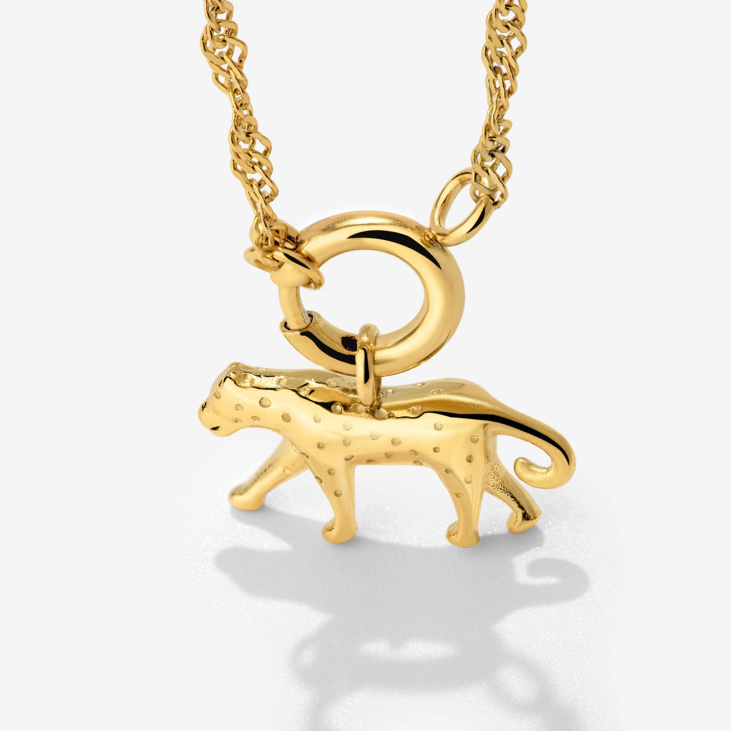 Leopard Singapore Chain Necklace Set Stud Earrings Gold - Image 4