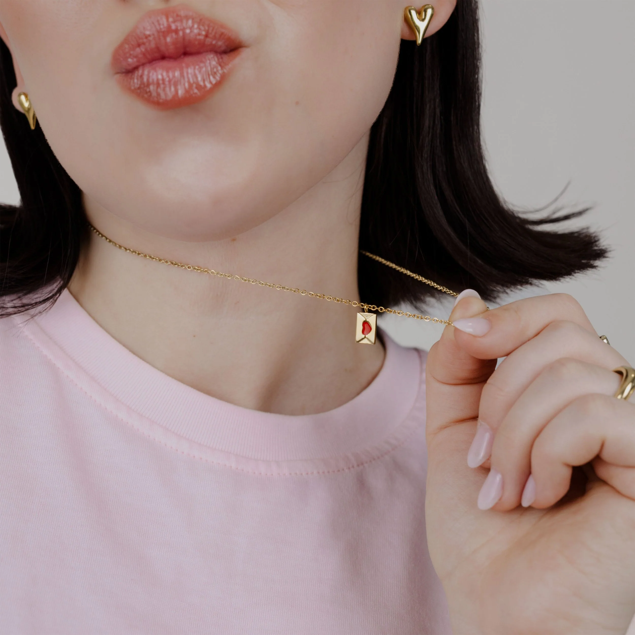 Love Letter Necklace Stud Earrings Gold - Image 2