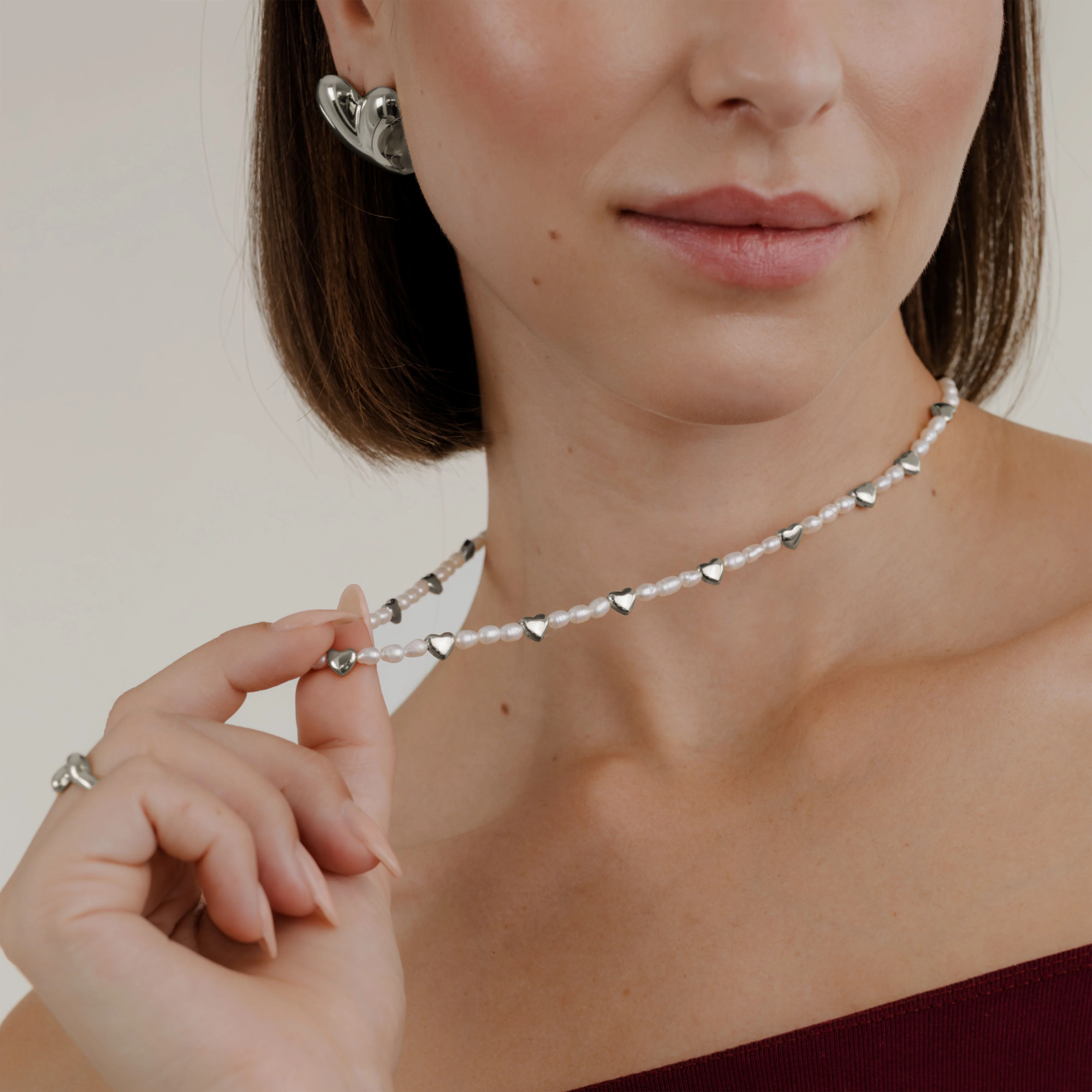 Love Pearls Necklace Silver - Image 2